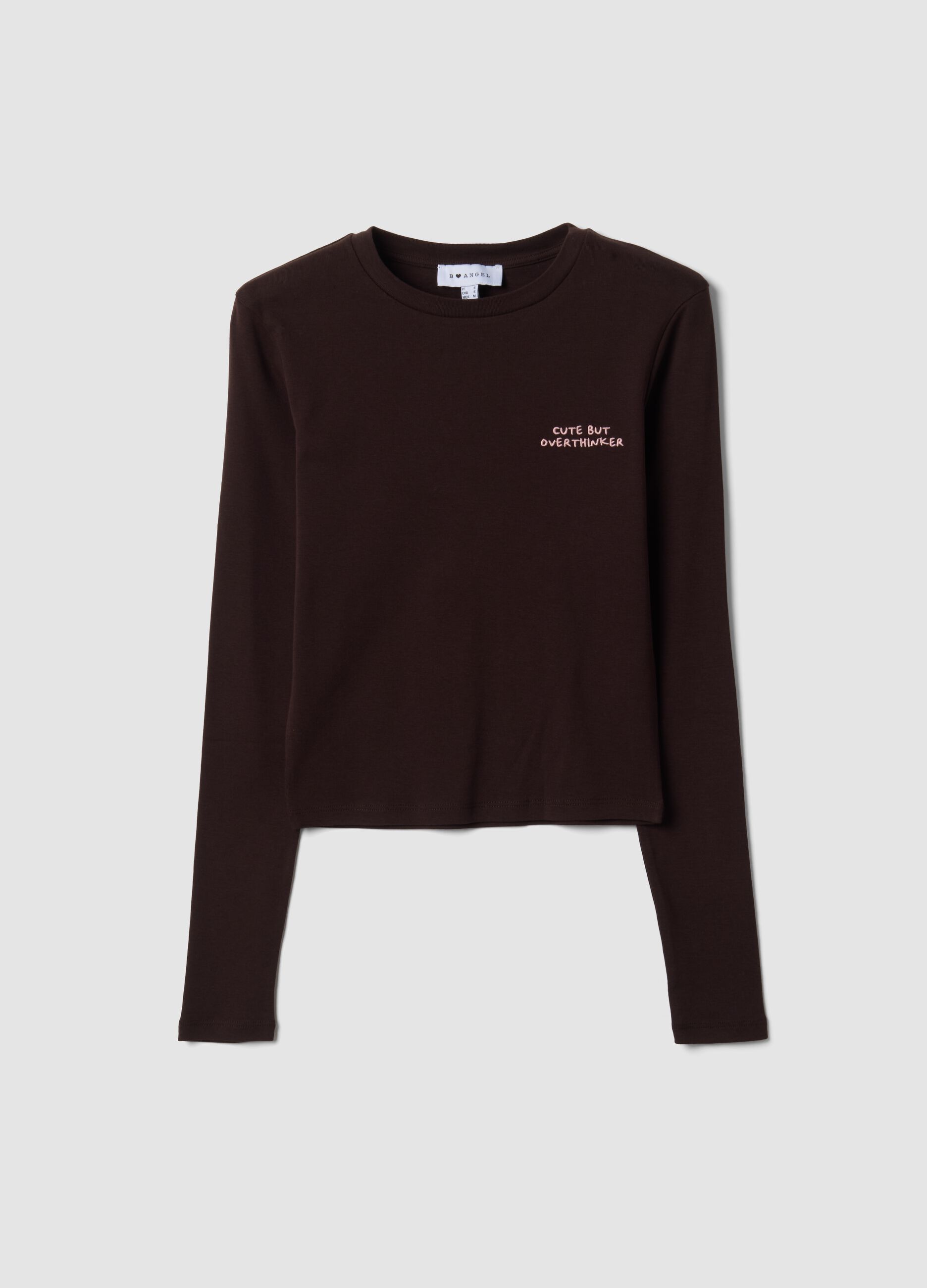 Brown pure cotton T-shirt with chest lettering