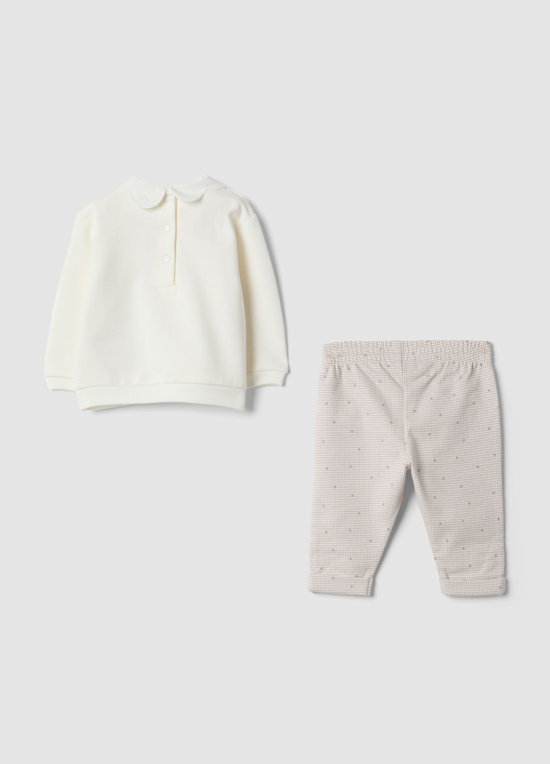 White and beige pure organic cotton set with squirrel embroidery