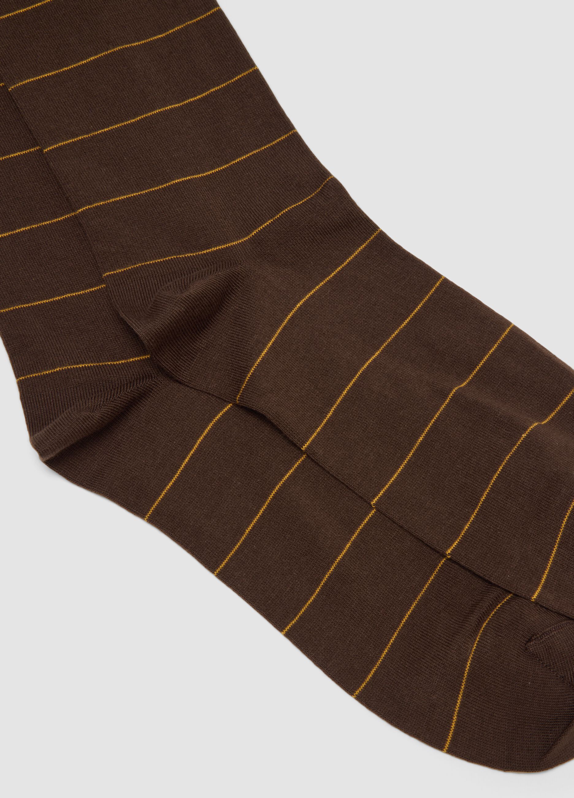 Brown long striped stretch-cotton socks