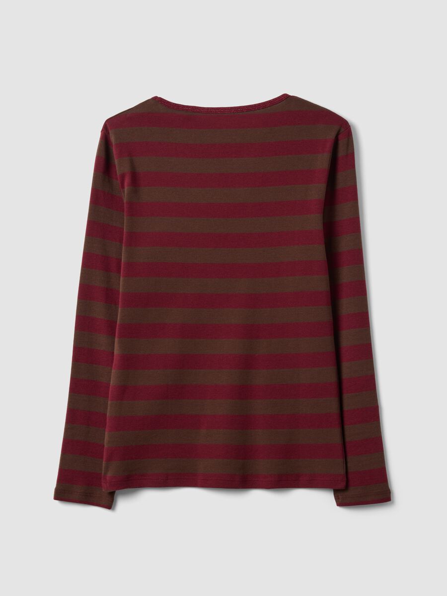 T-shirt marrone a righe in puro cotone con girocollo_6