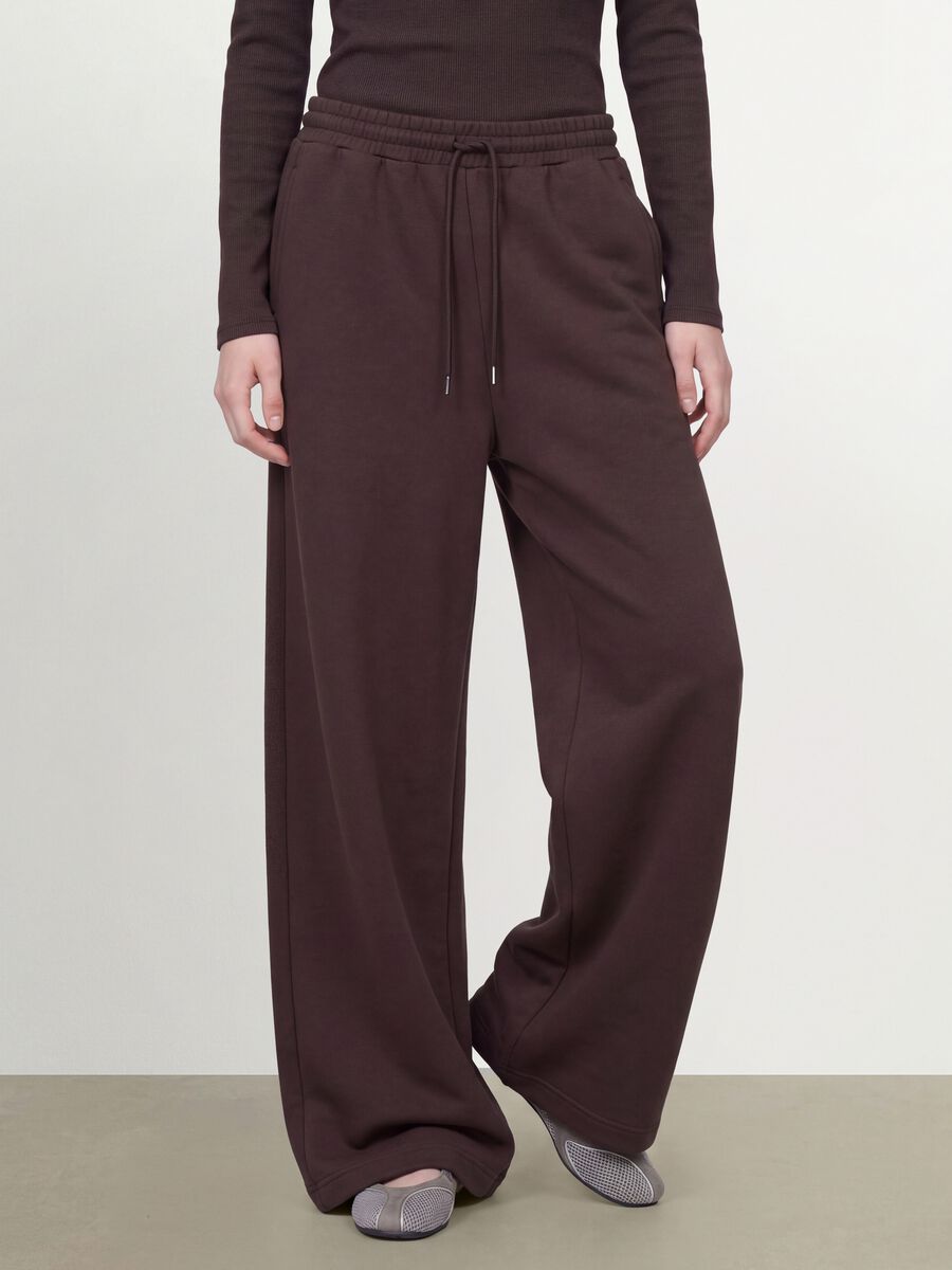 Brown wide-leg trousers in stretch modal with drawstring_1