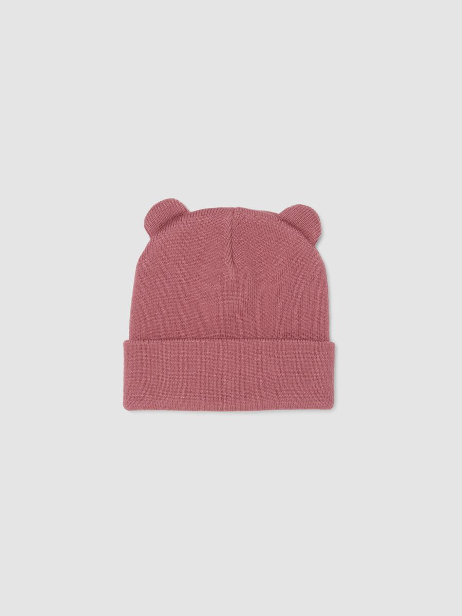 Pink knitted viscose-blend hat with ears_0
