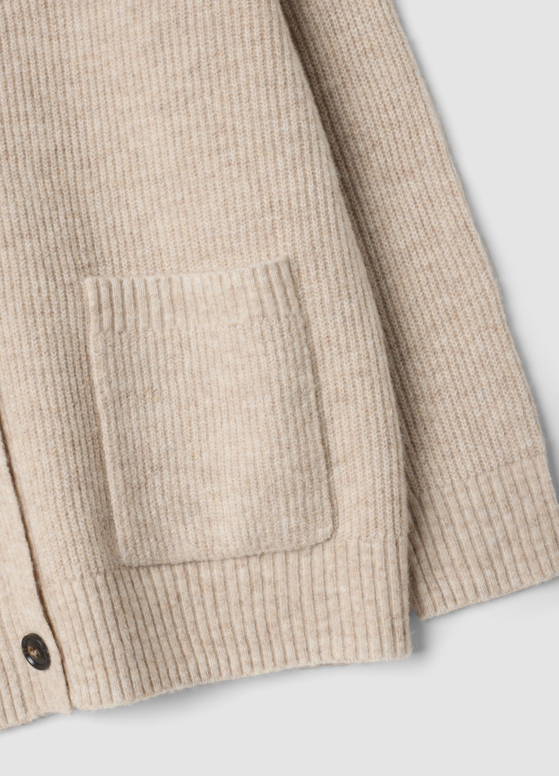 Beige stretch cardigan with deep V-neck