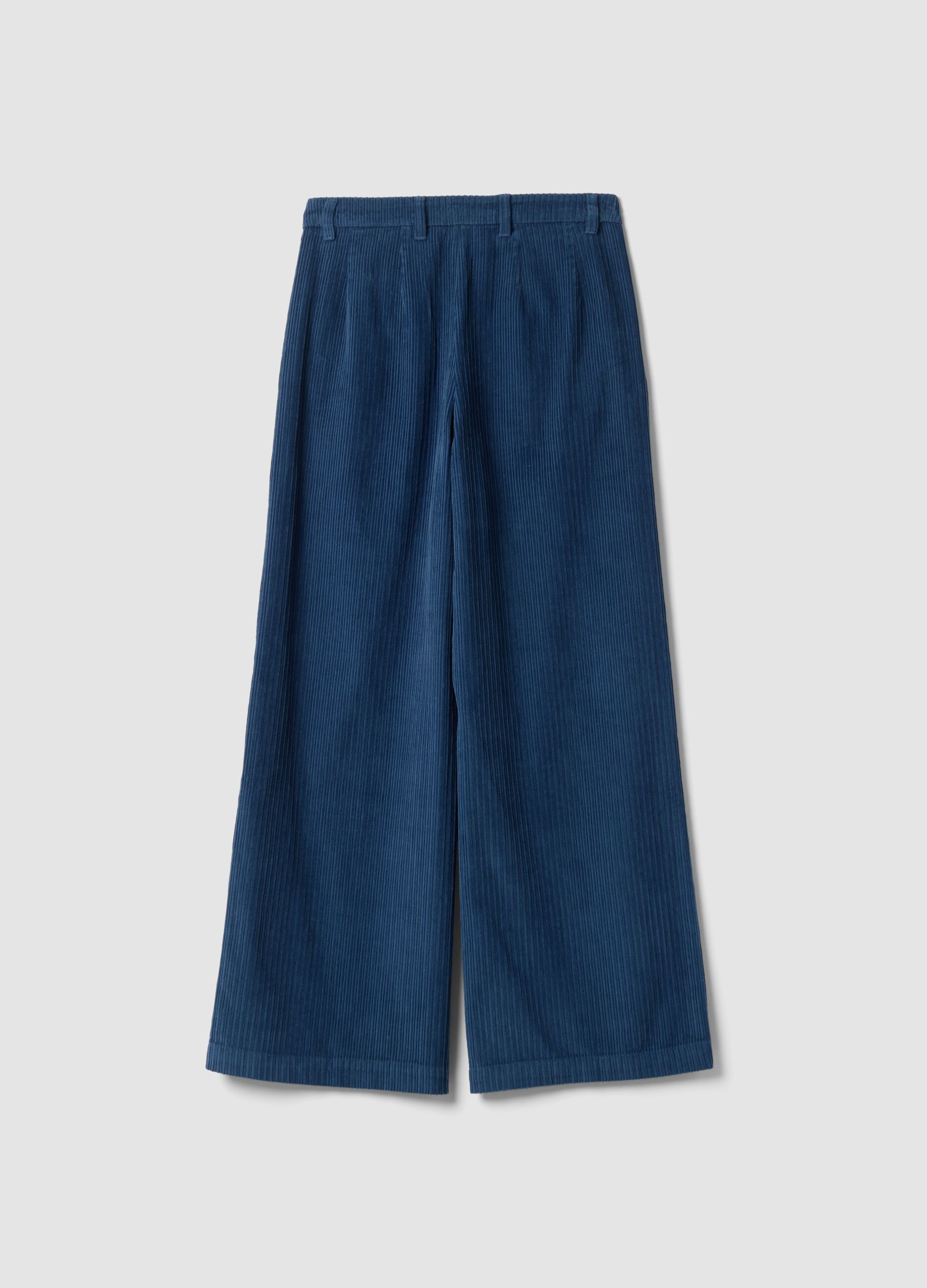 Blue and light blue pure cotton ribbed trousers