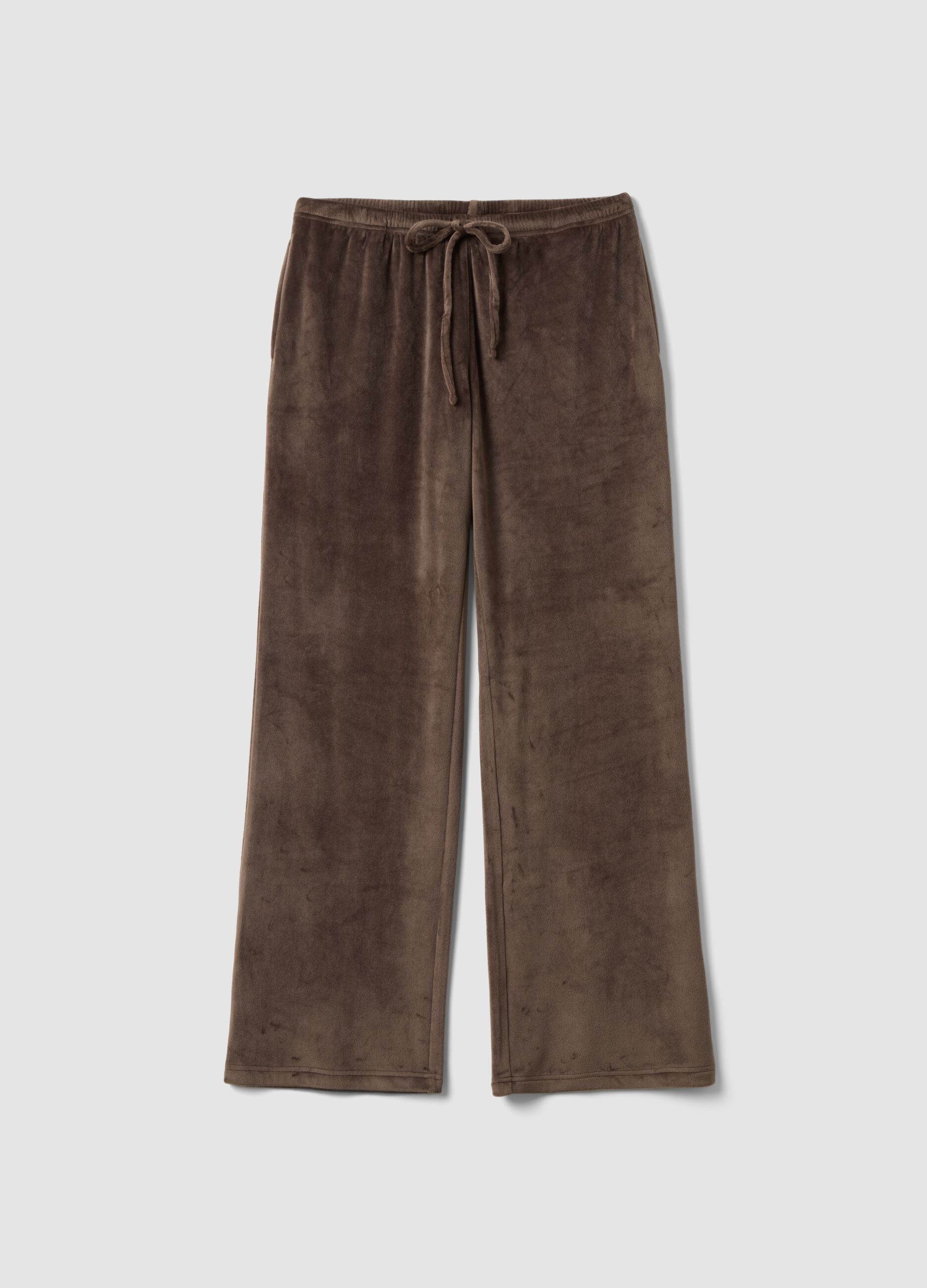 Brown chenille stretch pyjama trousers with regular fit
