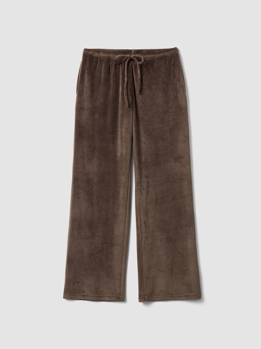 Brown chenille stretch pyjama trousers with regular fit_0