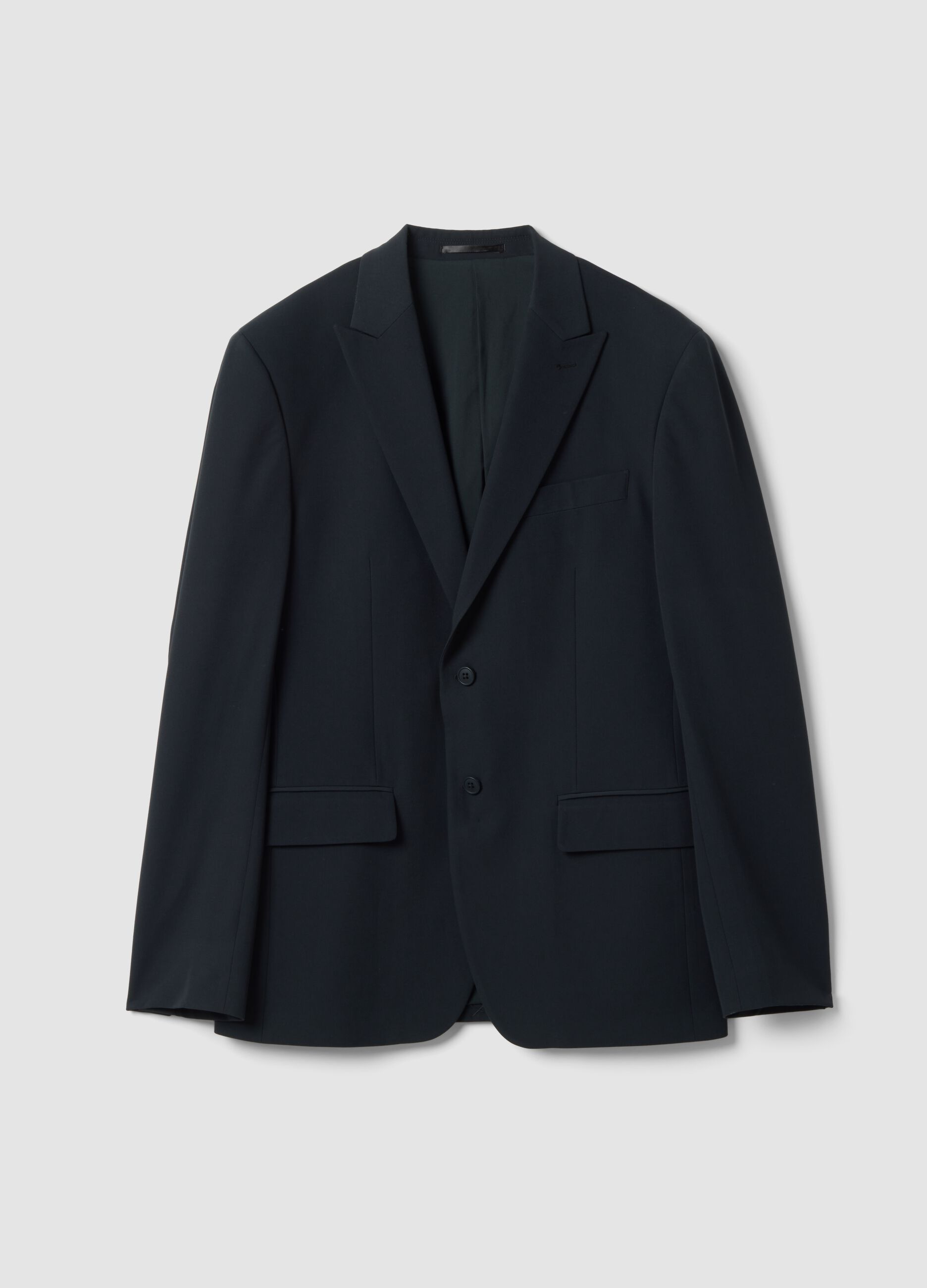 Navy slim-fit stretch viscose twill blazer with peak lapels