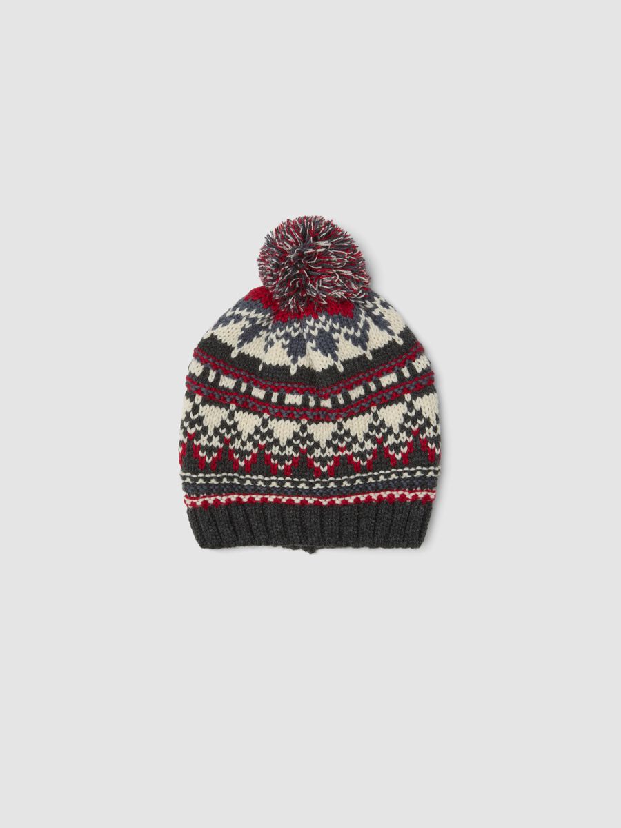 Jacquard beanie with pom-pom_0