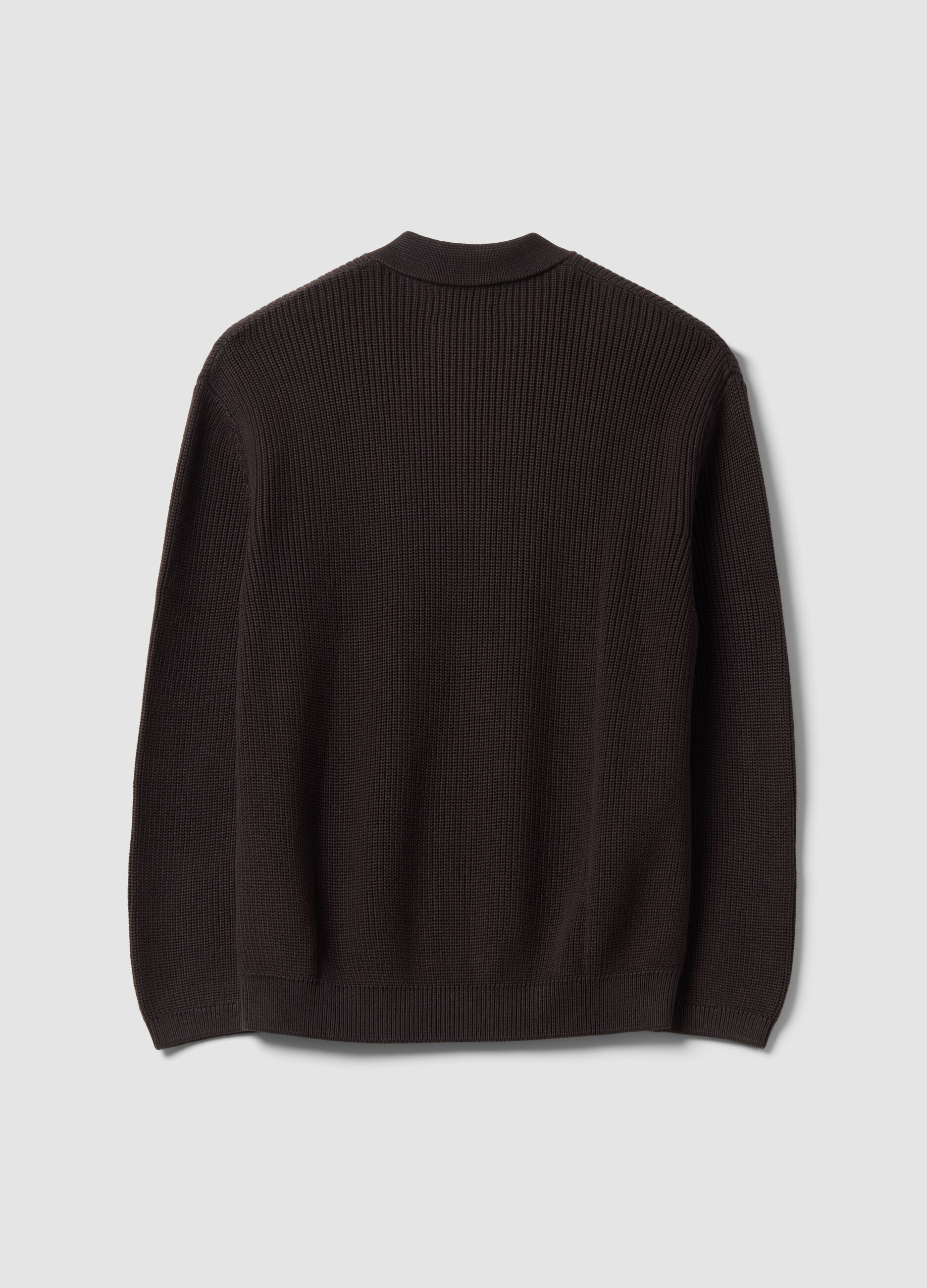 Brown pure cotton polo-collar jumper in oversized fit