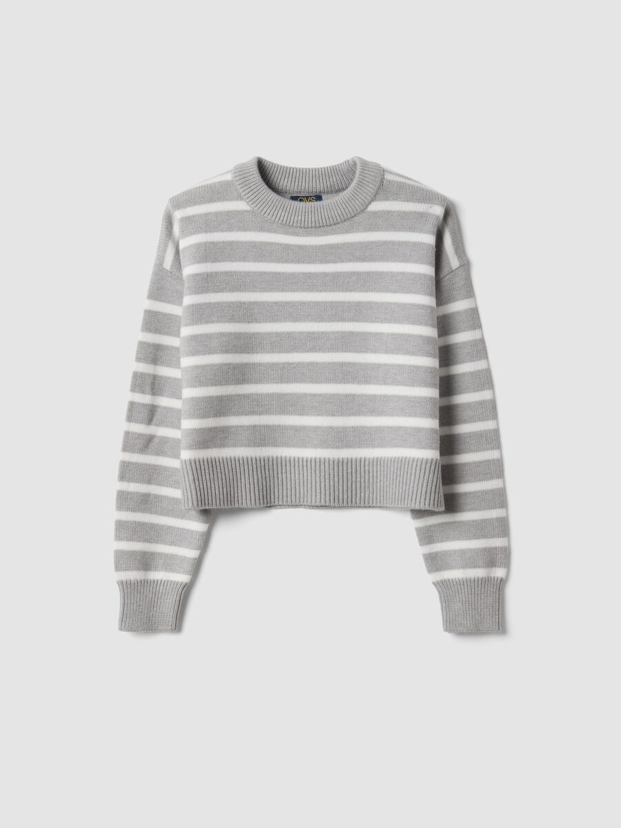 Grey striped viscose-blend crew-neck jumper_0
