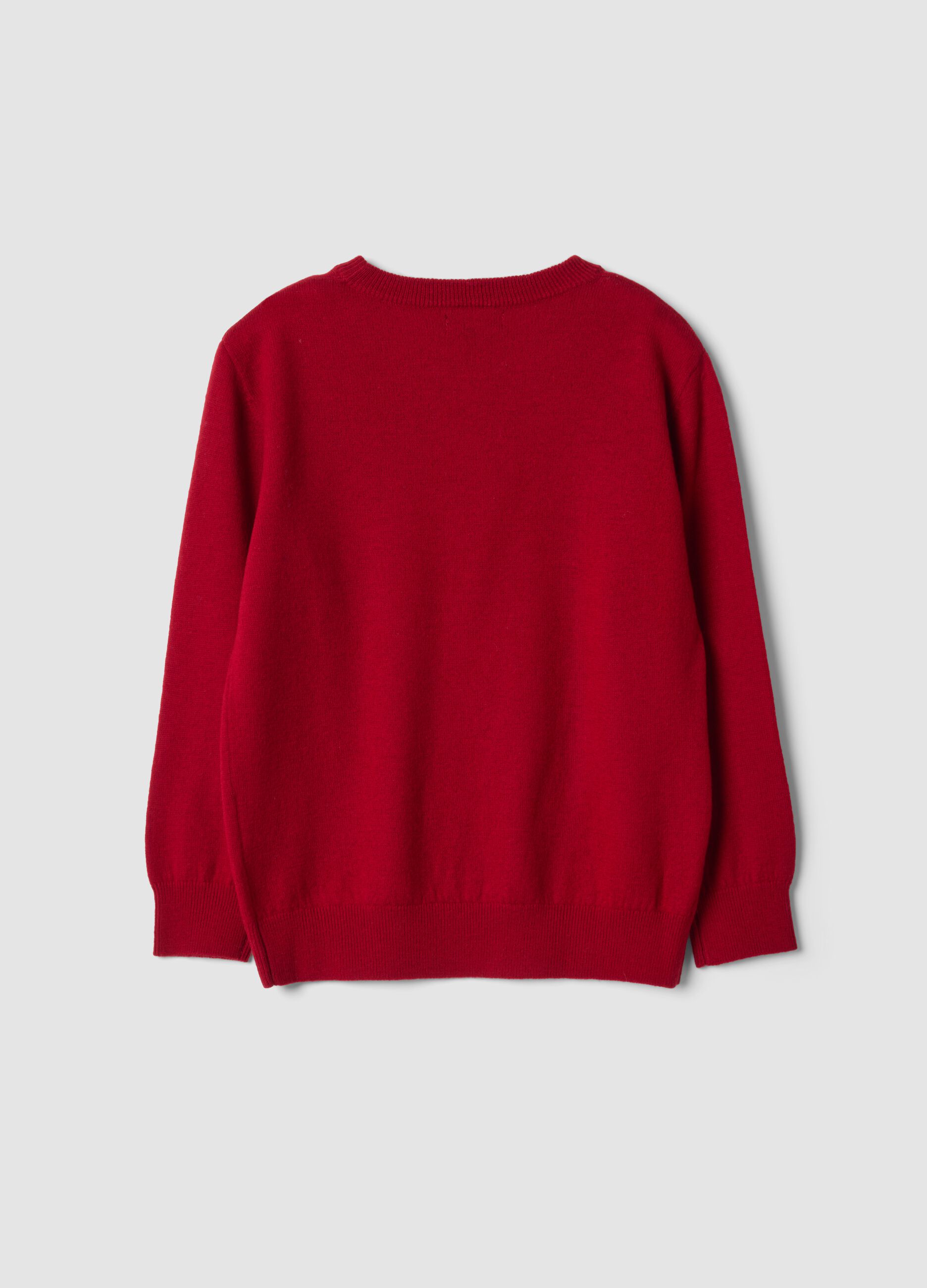 Red pure wool long-sleeve jumper, regular fit