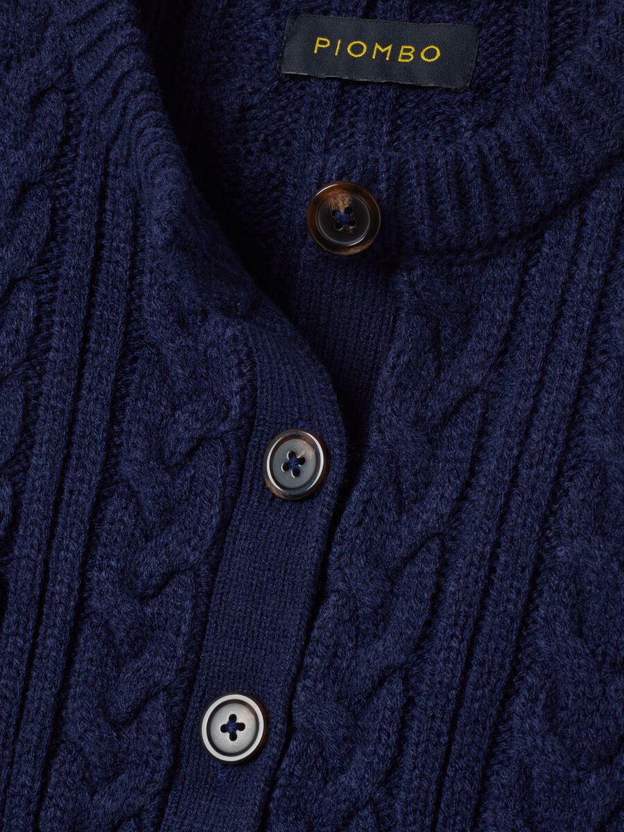 Blue crew-neck cable-knit wool-blend gilet_1