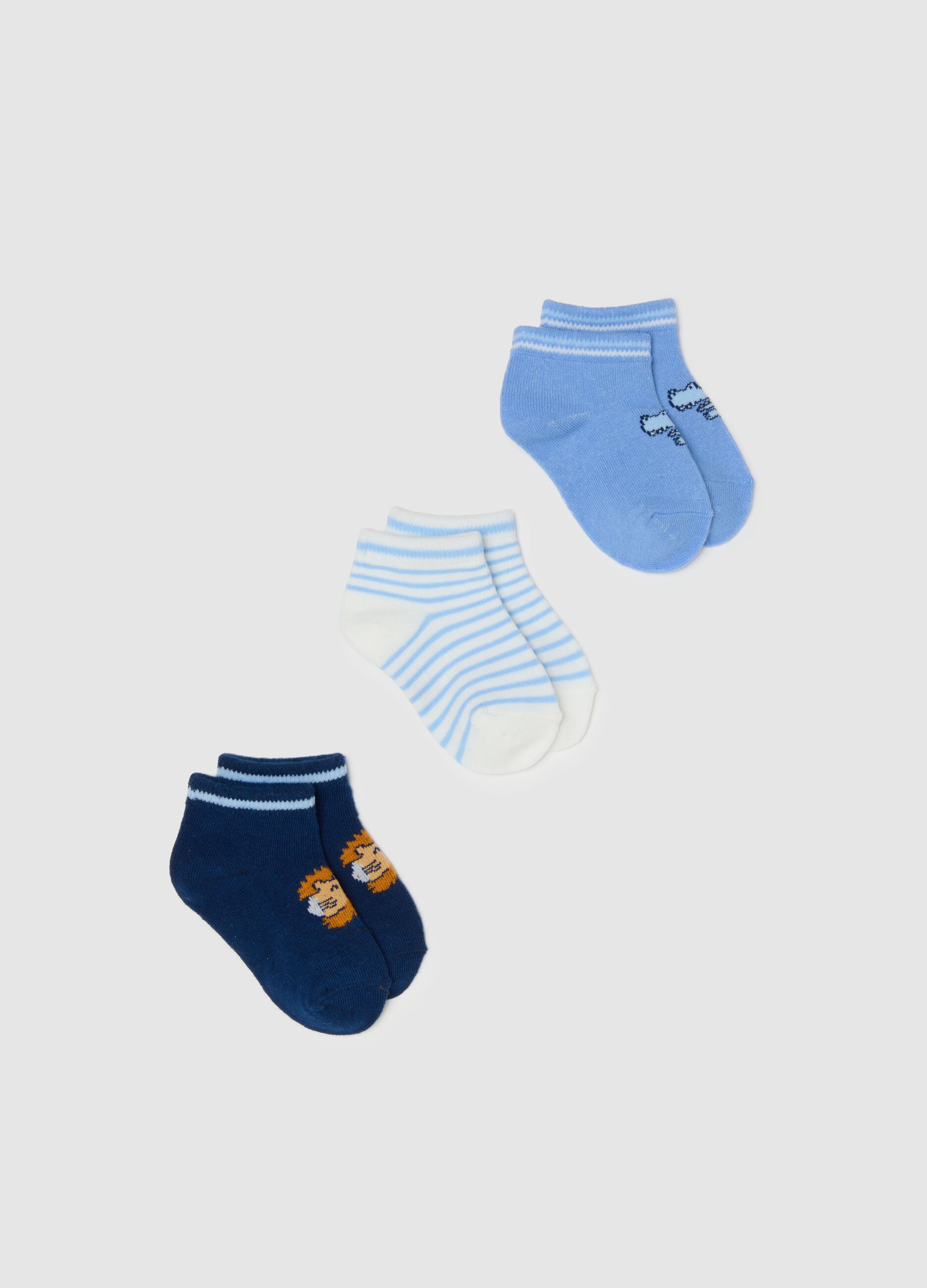 Pack of three short multicolour cotton-blend socks for babies with regular fit