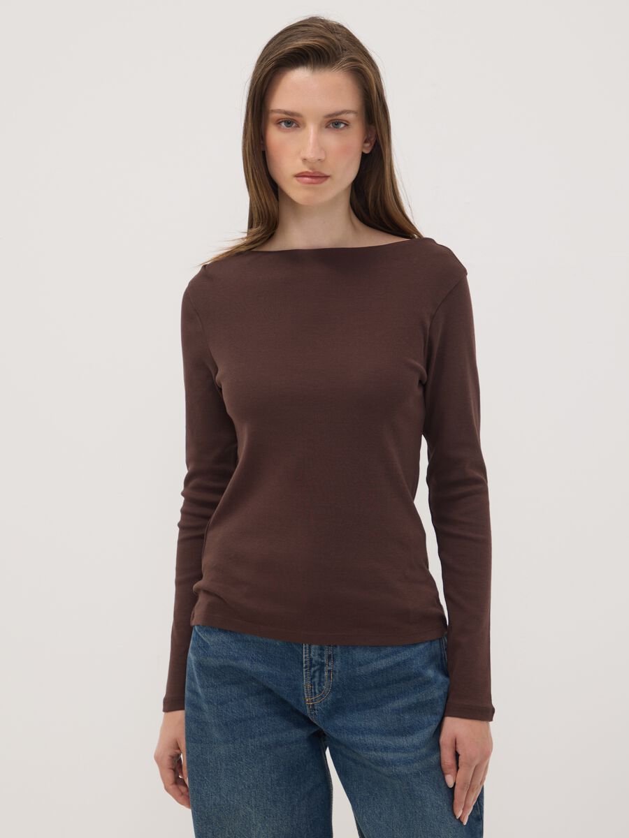 Brown pure cotton crew-neck T-shirt_0