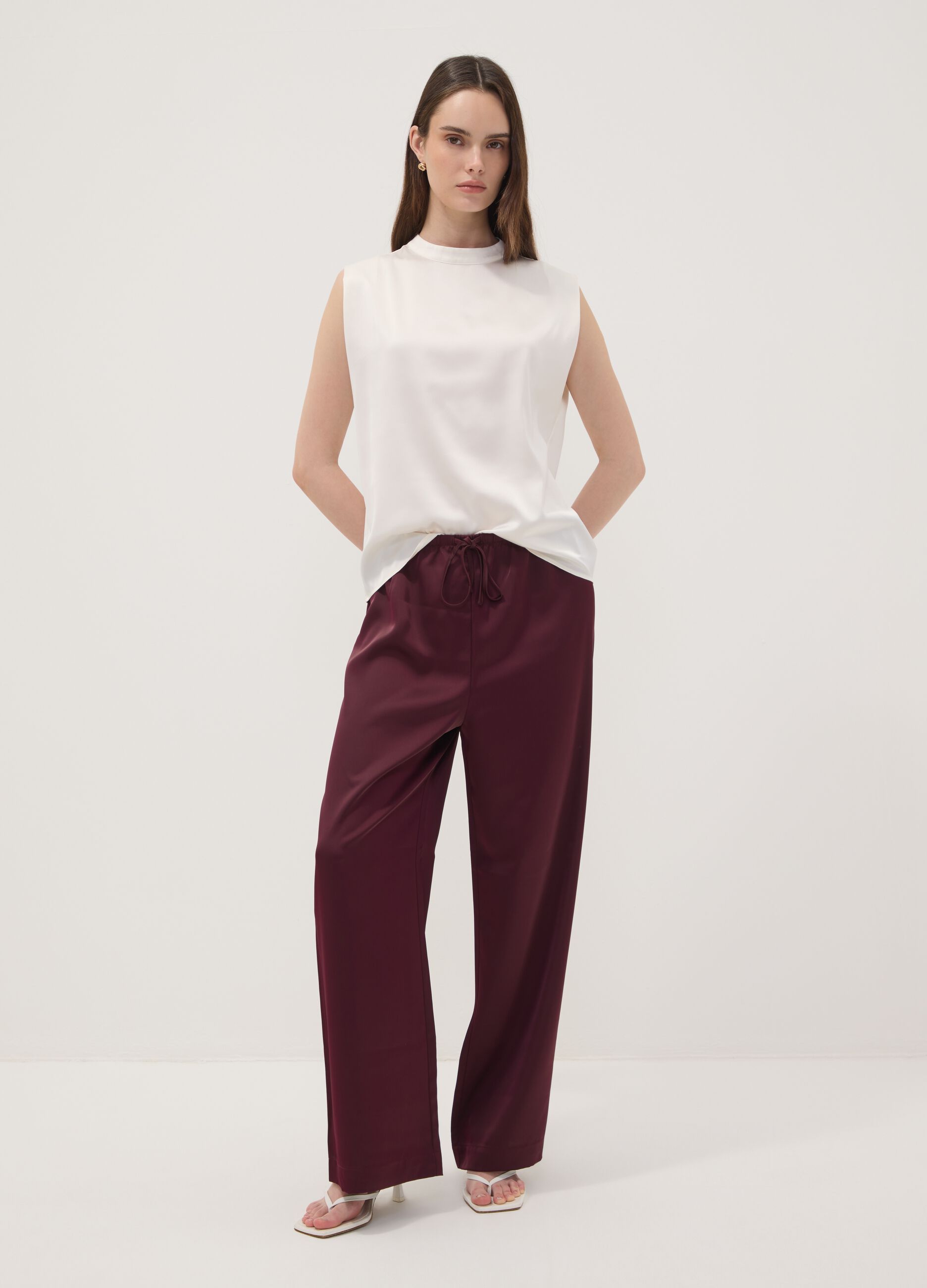 Red wide-leg trousers with regular waist