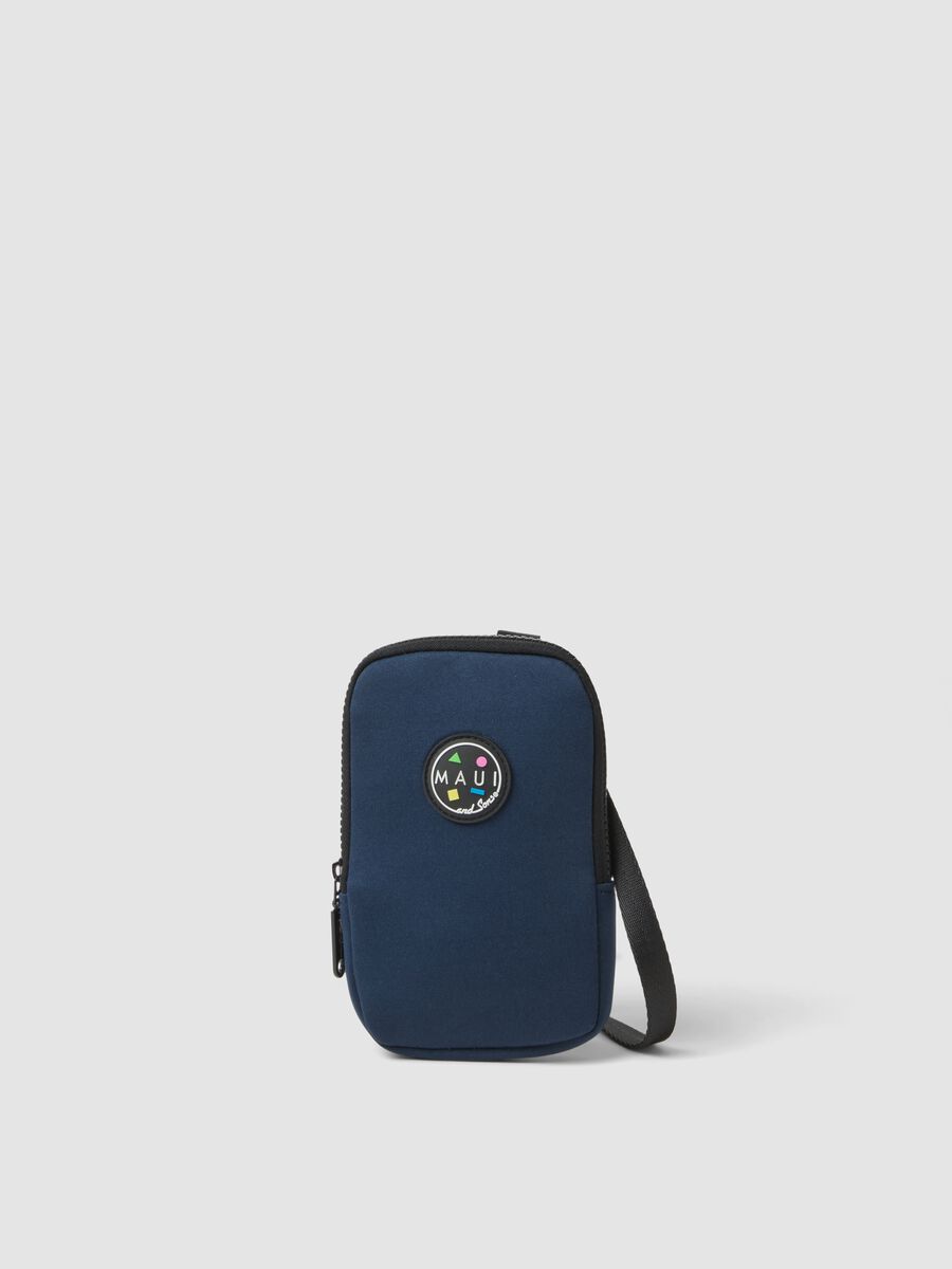 Blue phone pouch with zip and adjustable shoulder strap_0