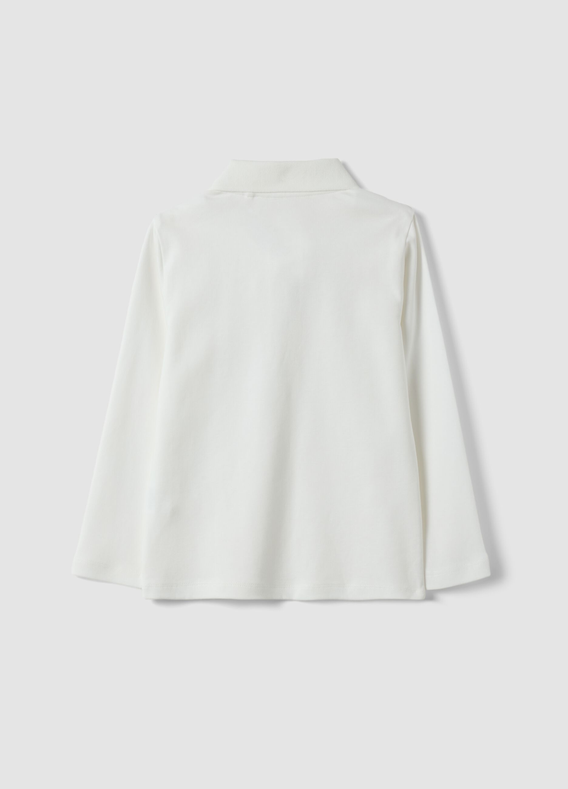 Polo bianca in puro cotone organico a maniche lunghe