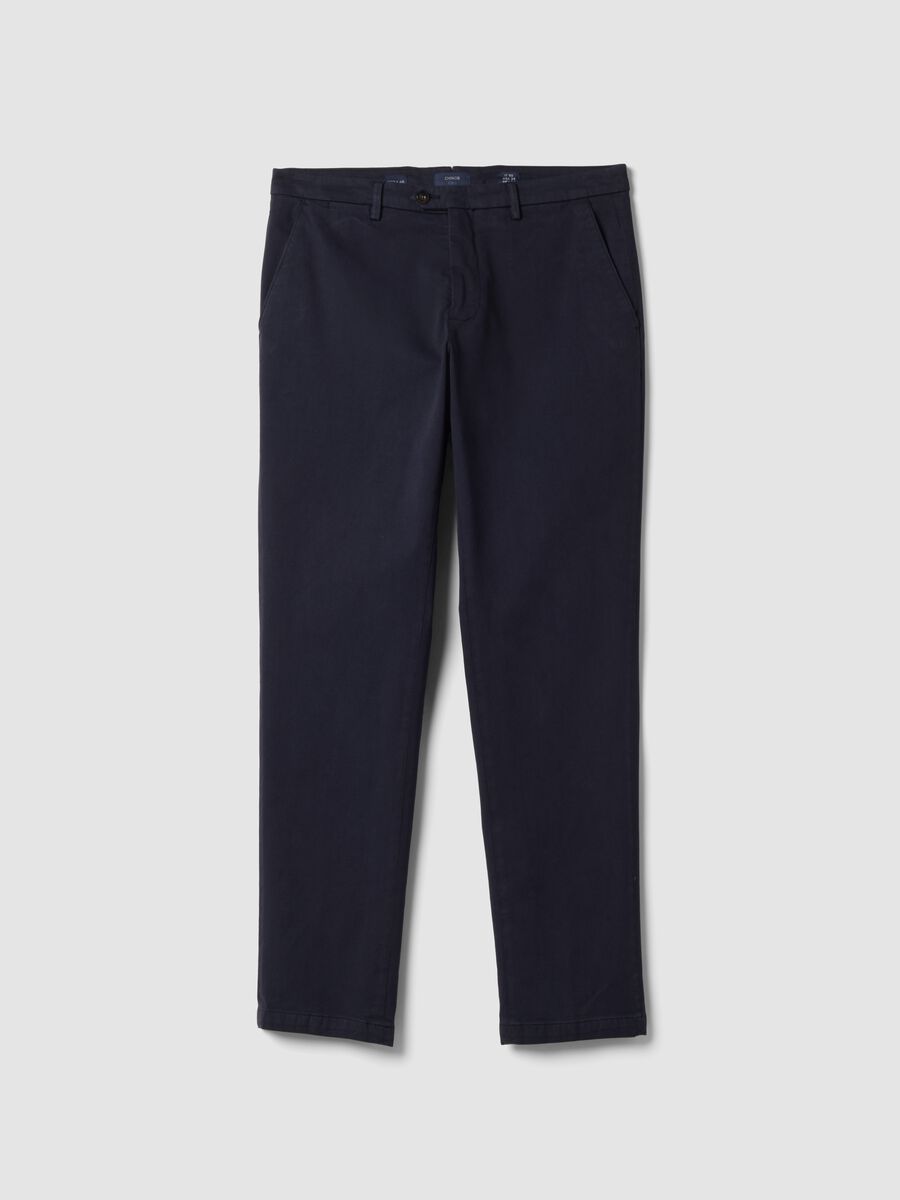 Blue stretch cotton and modal chino trousers_0