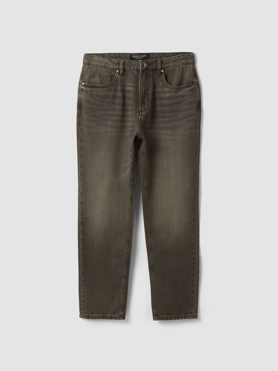 Brown regular tapered jeans in cotton and lyocell blend_0