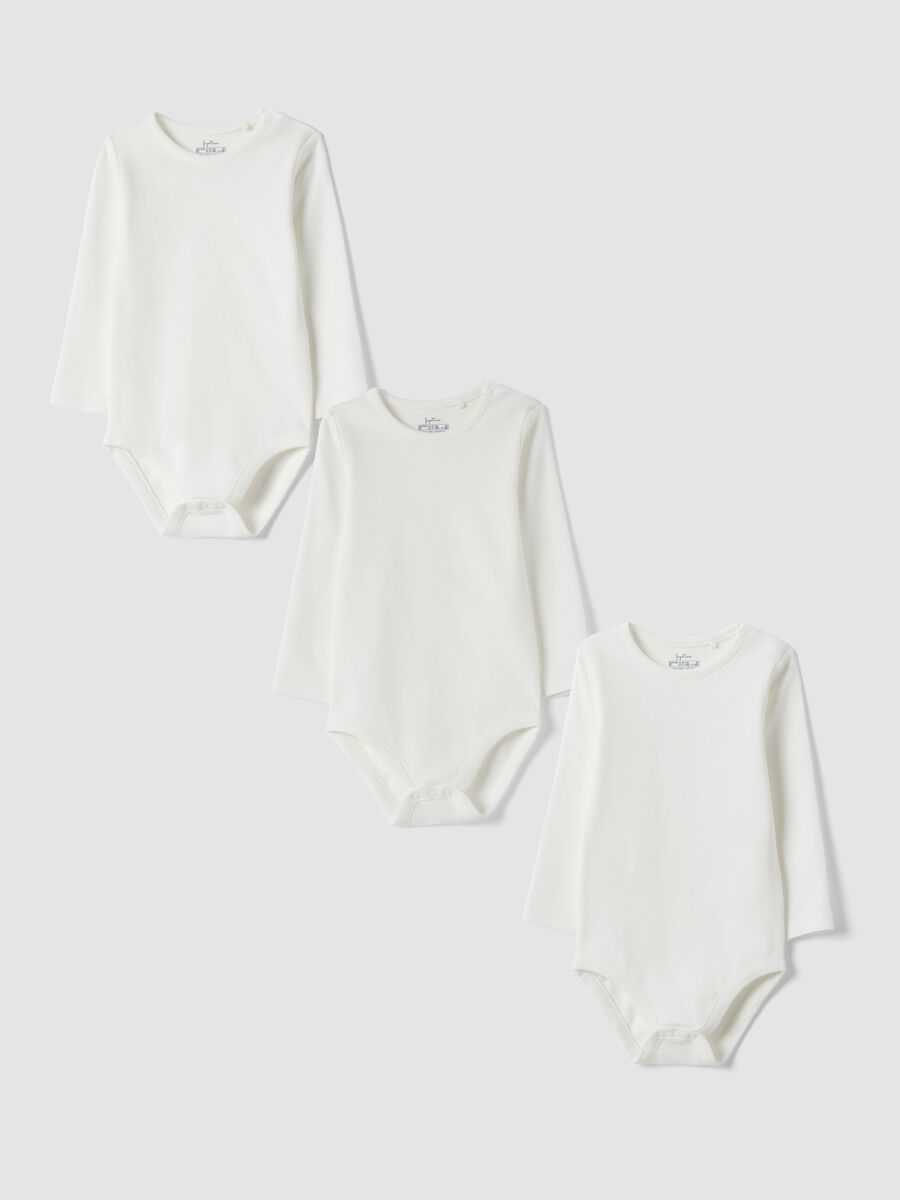 Tripack di body bianchi in puro cotone organico a girocollo_0