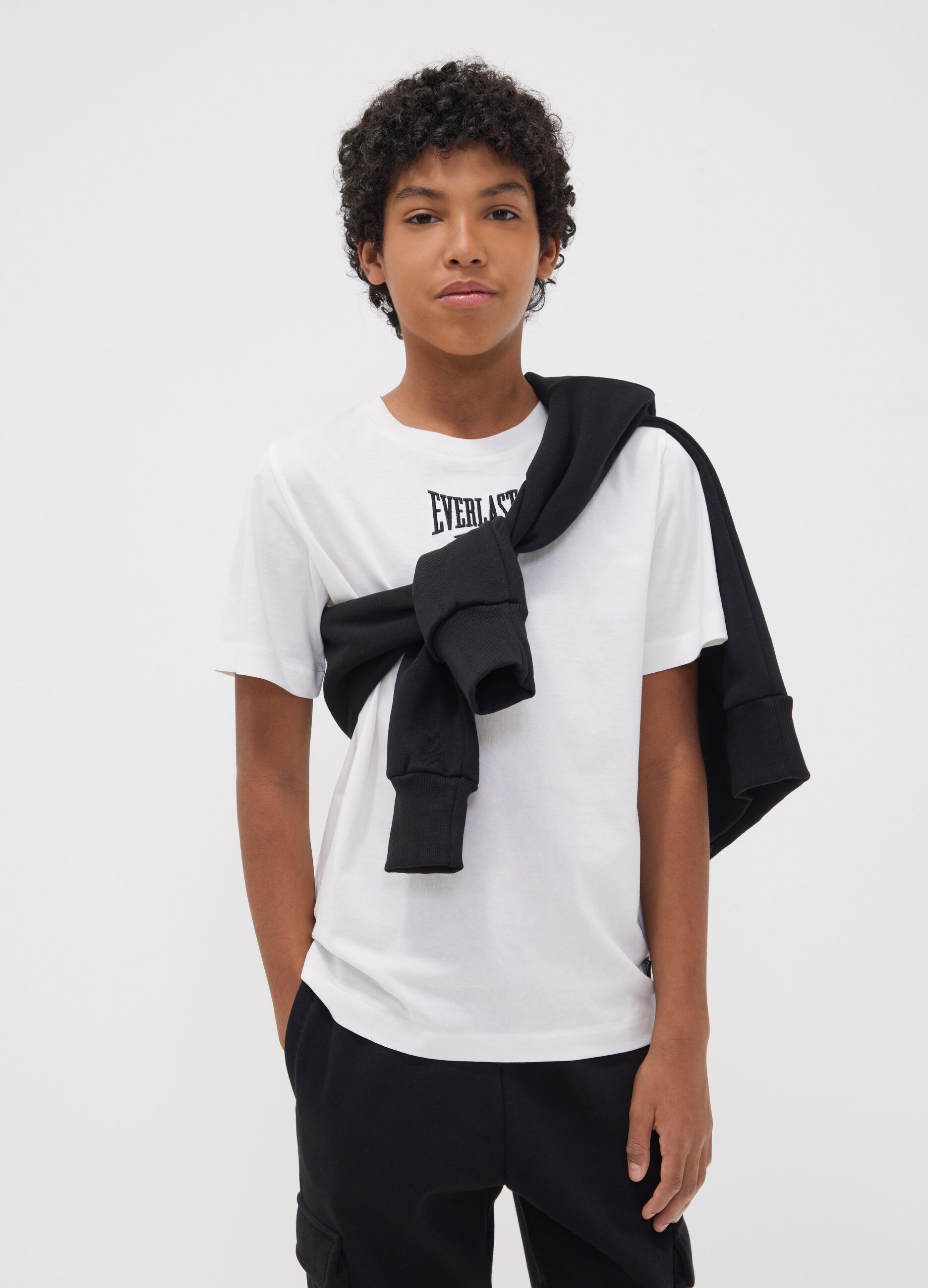 White pure cotton T-shirt with print, regular fit for boys