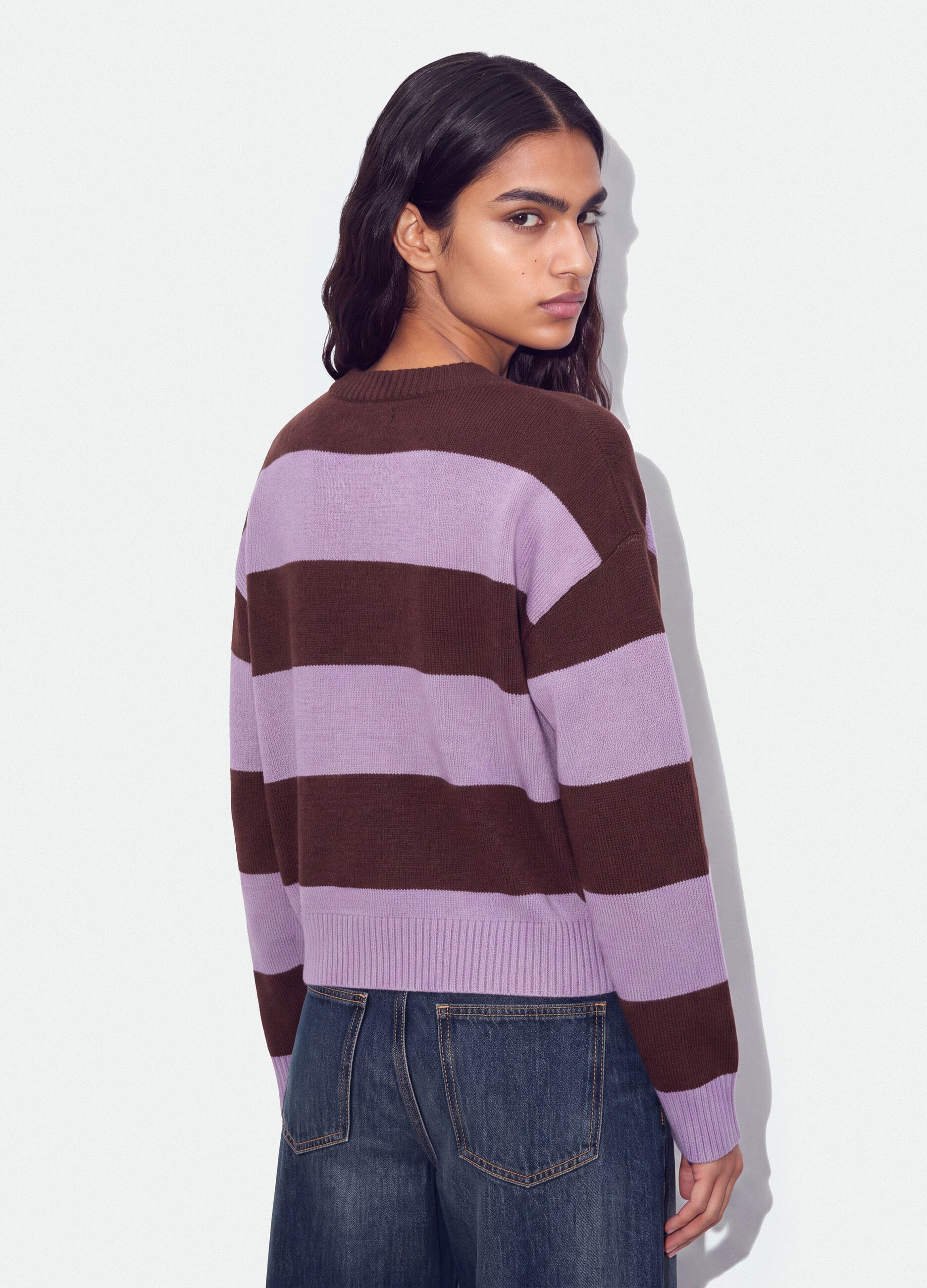 Maglia multicolor in misto viscosa a righe con ricamo orsetto regular fit