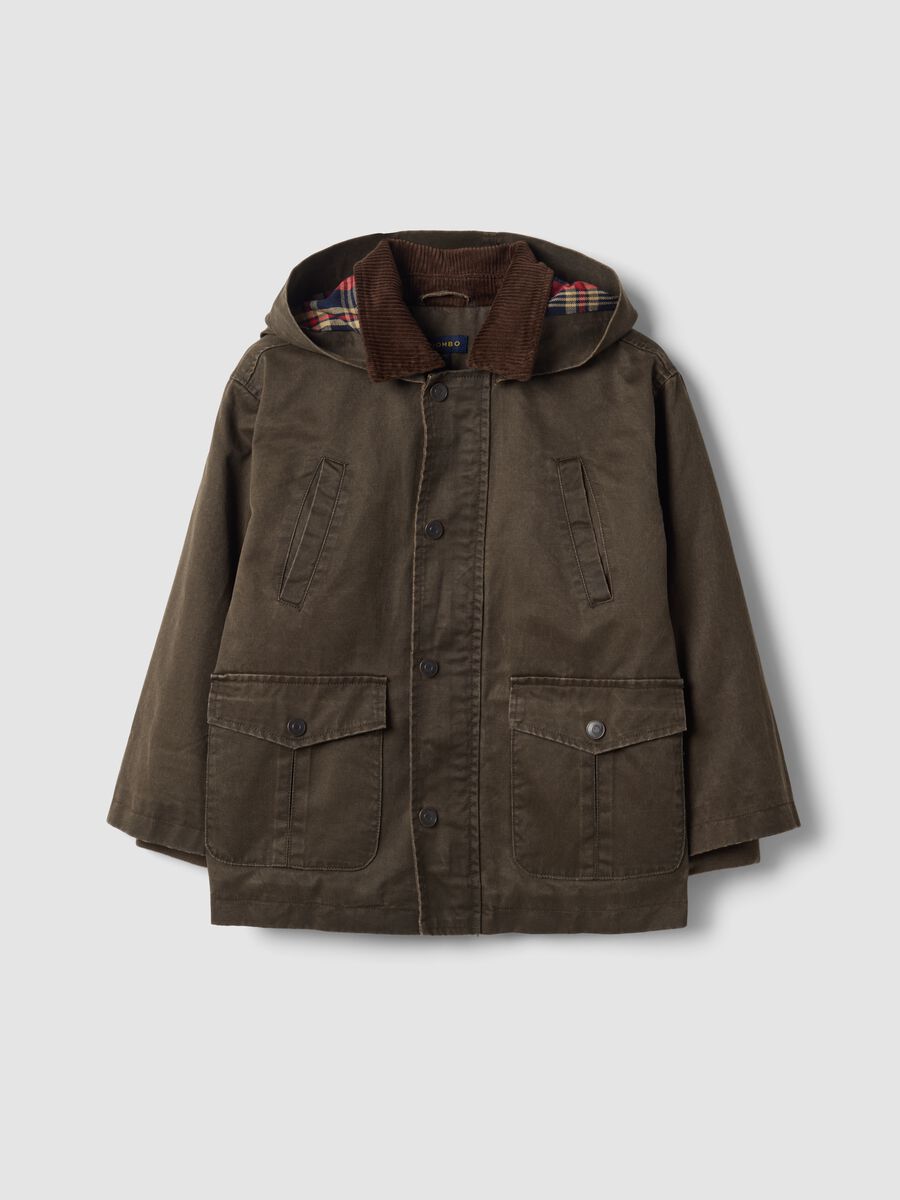 Green water-repellent padded cotton-blend jacket with hood_3