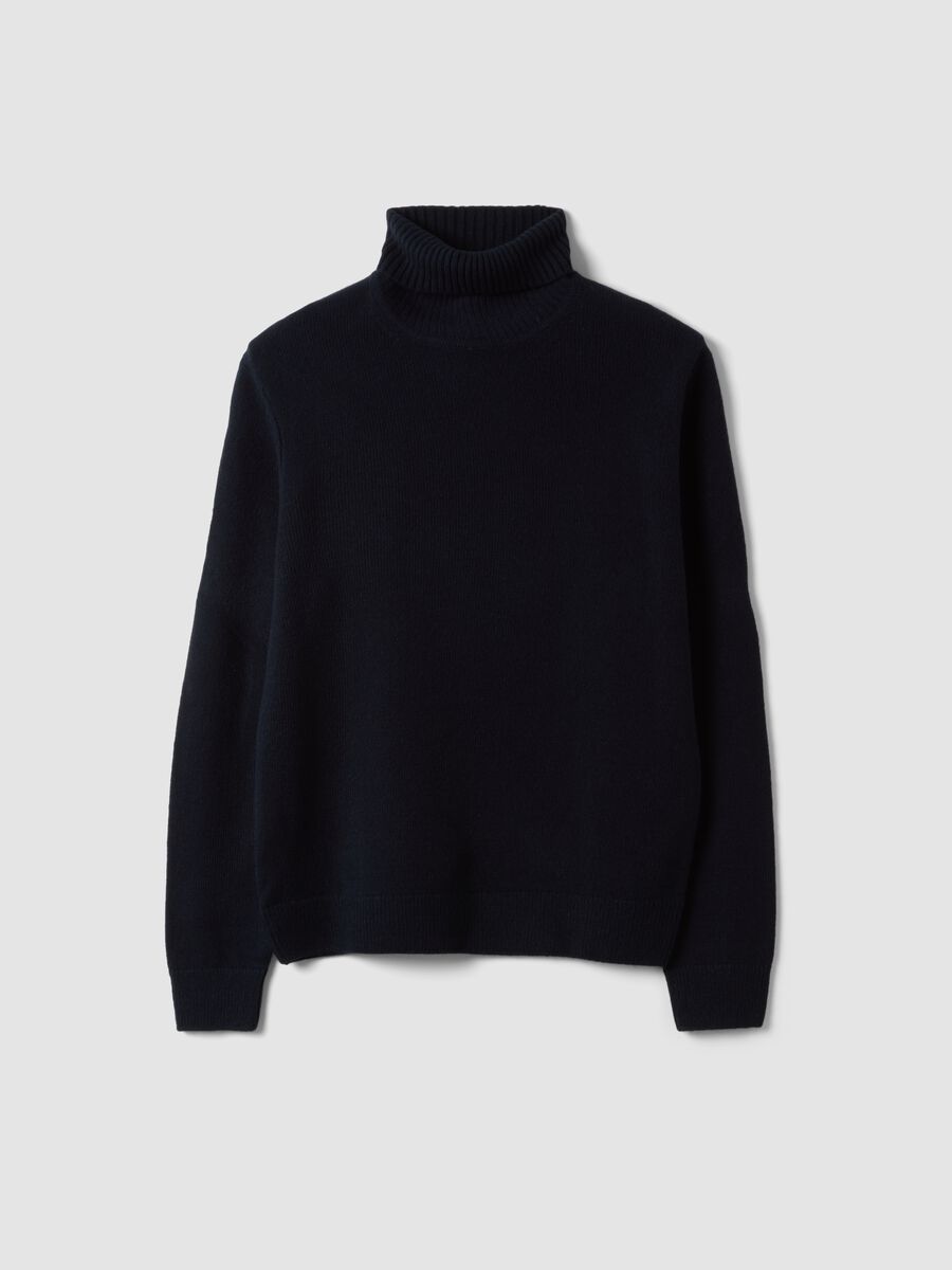 Blue regular-fit roll-neck jersey knit top_0