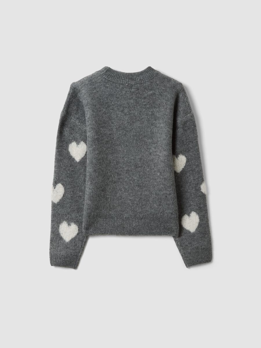 Maglia grigia melange in tessuto elasticizzato girocollo con cuori_4