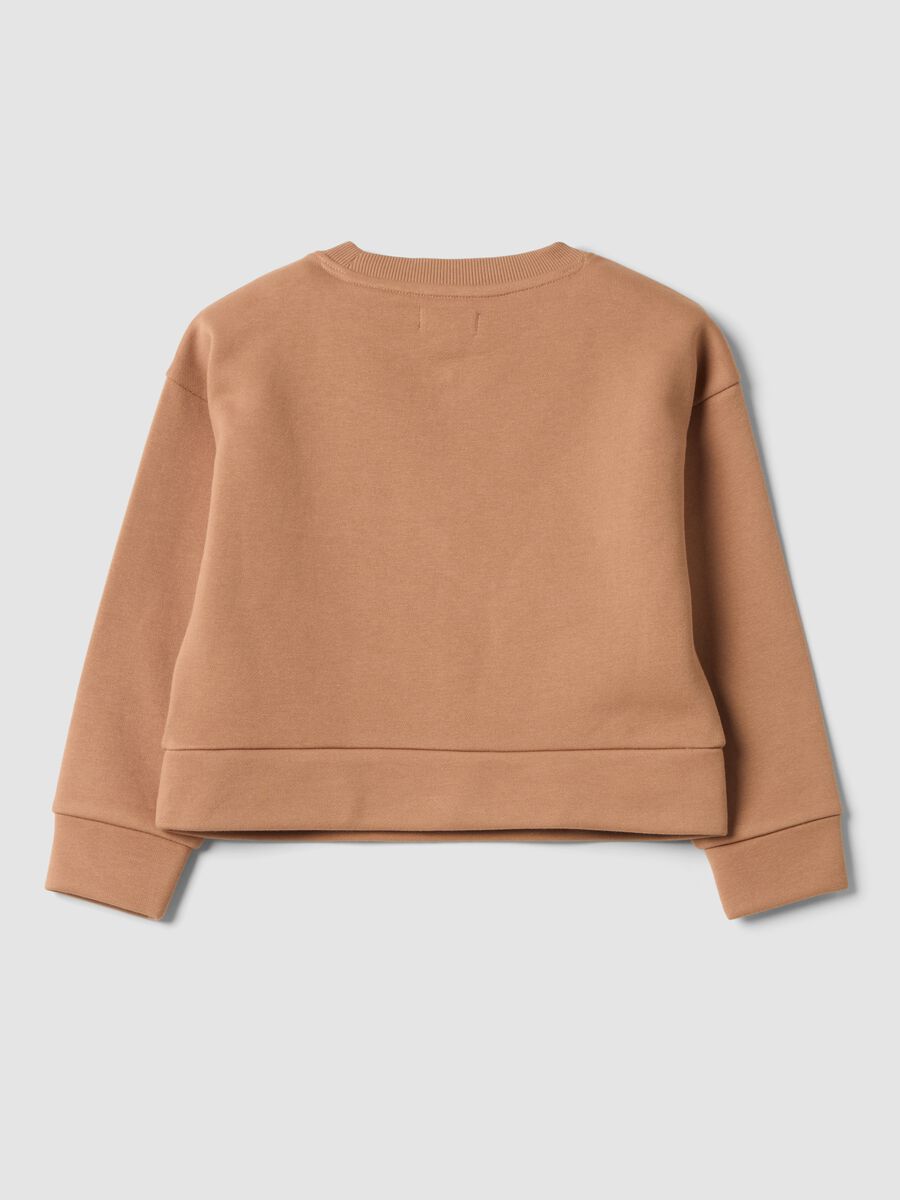 Brown cotton-blend crew-neck sweatshirt with floral print_1