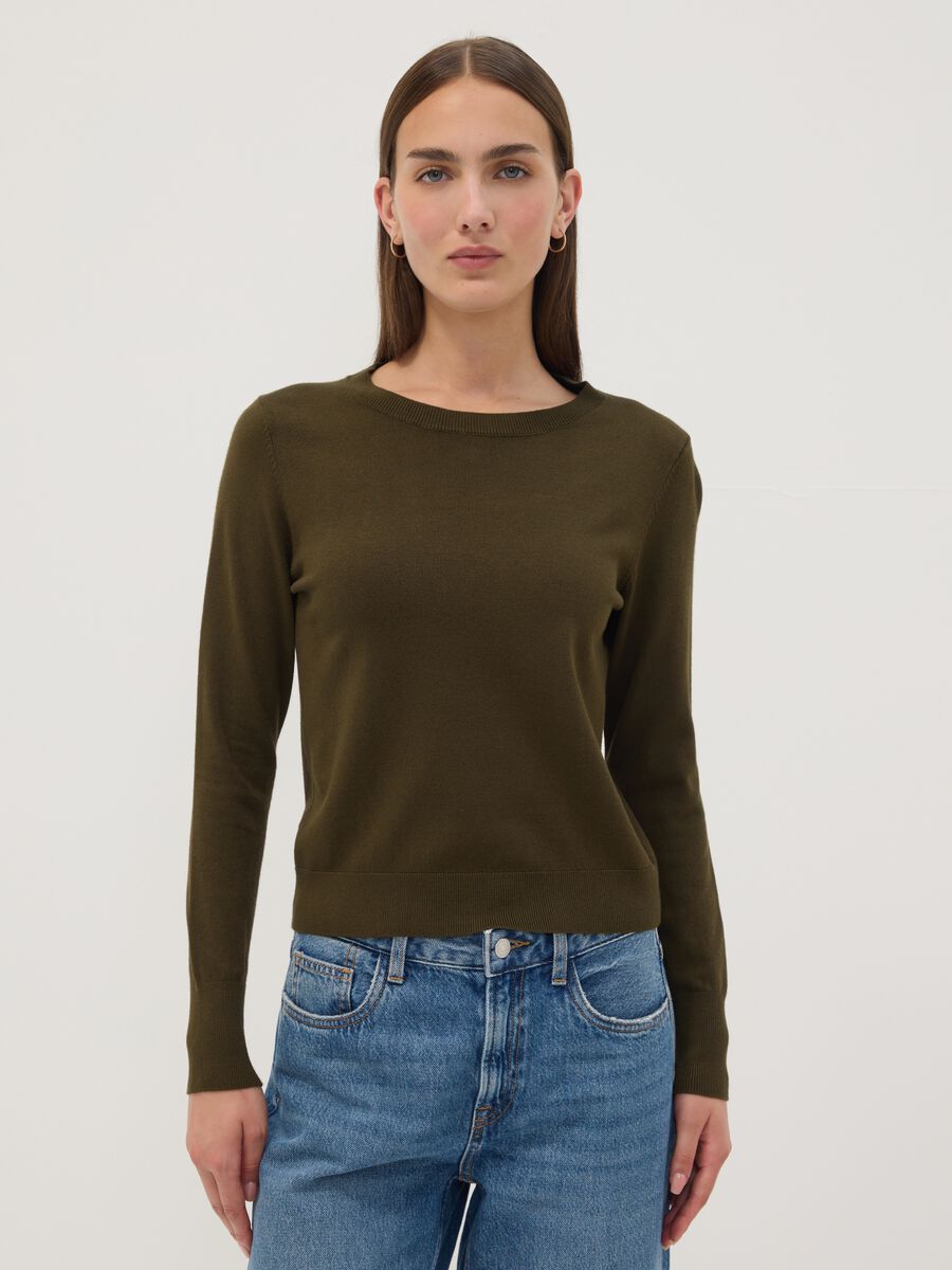 Maglia verde in misto viscosa a girocollo_0