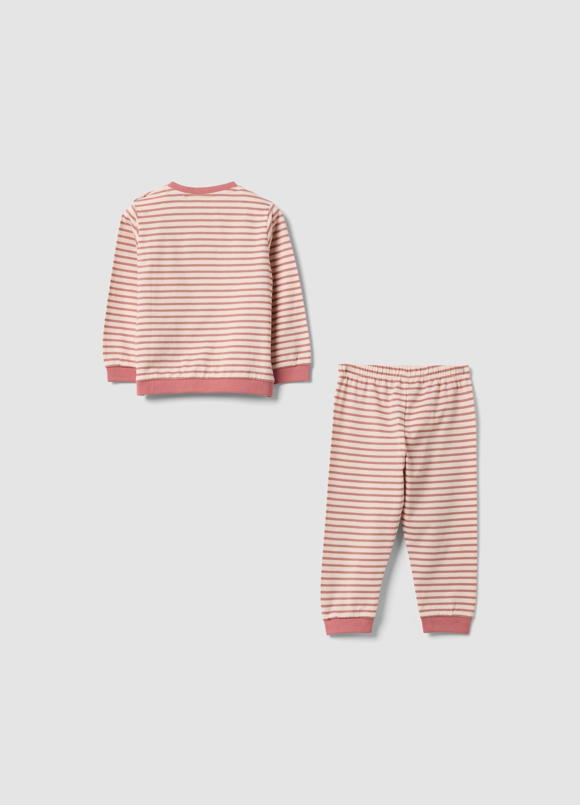 Pigiama rosa in puro cotone organico a righe con girocollo