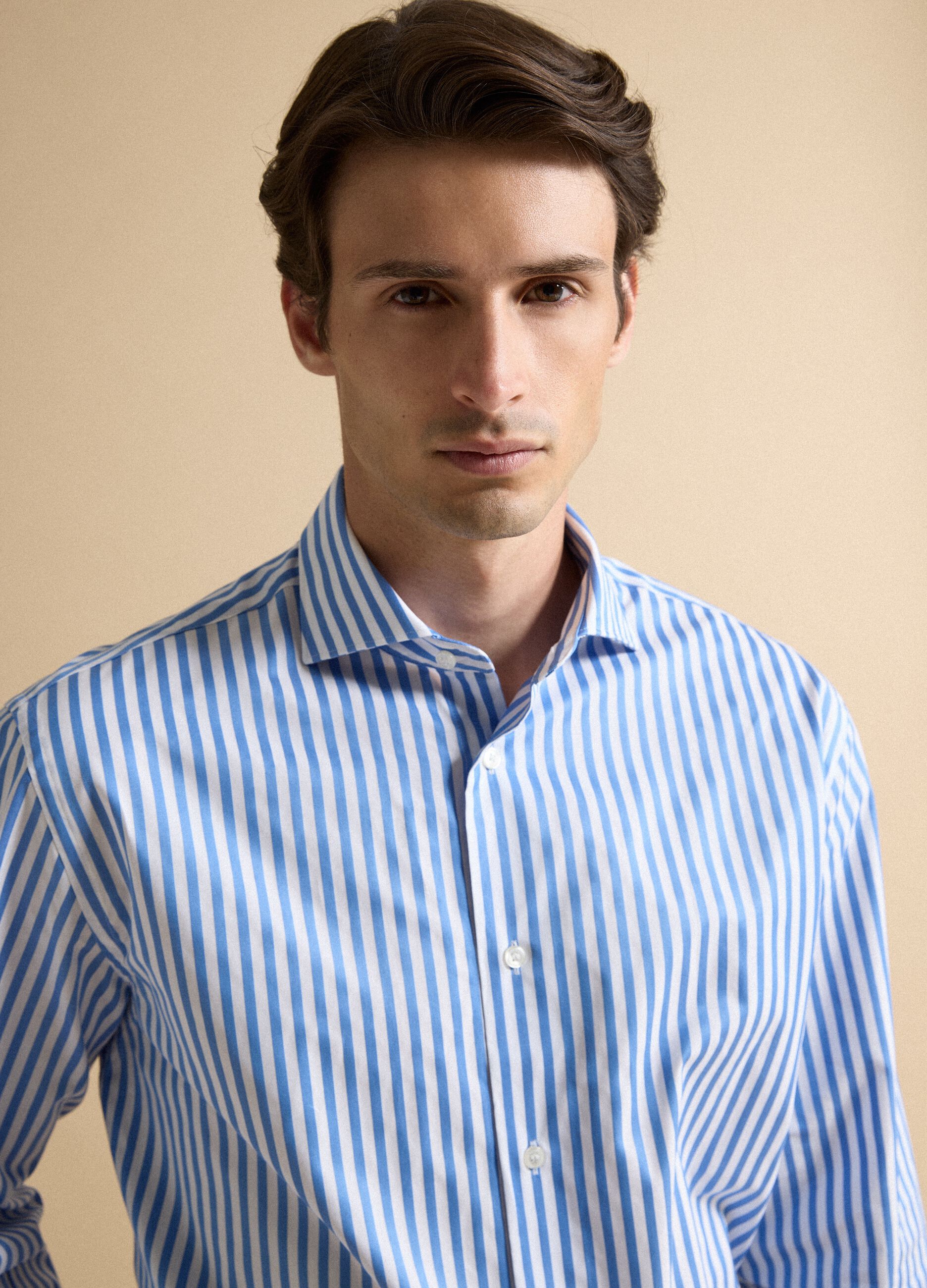 Blue and white striped pure cotton regular-fit shirt