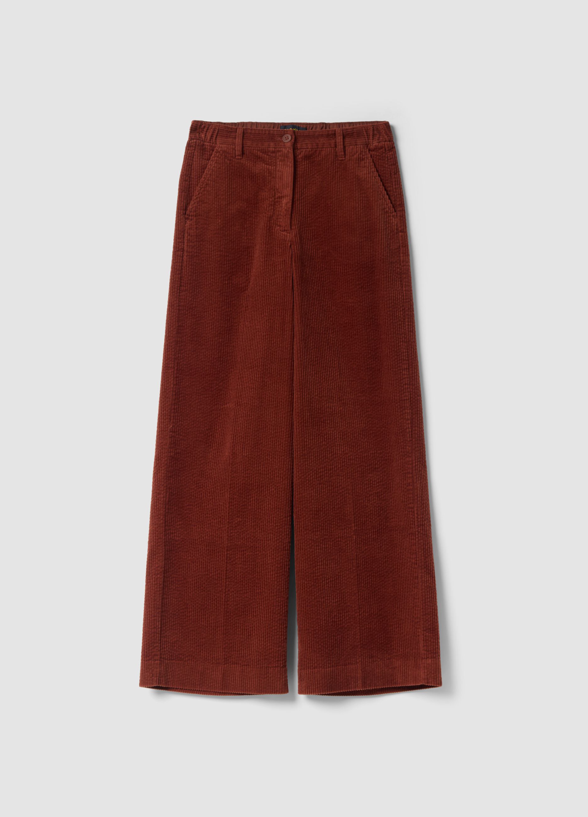 Orange pure cotton regular-fit ribbed trousers