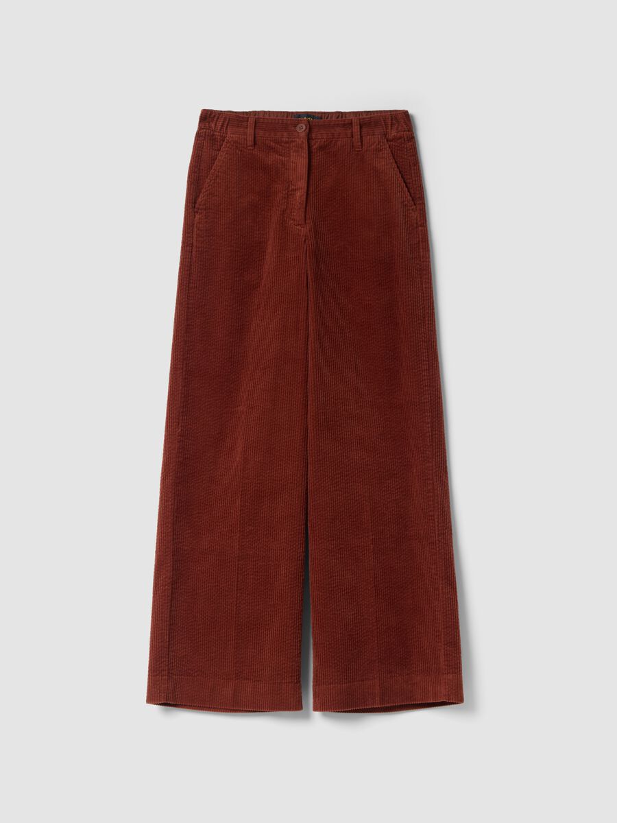 Orange pure cotton regular-fit ribbed trousers_0
