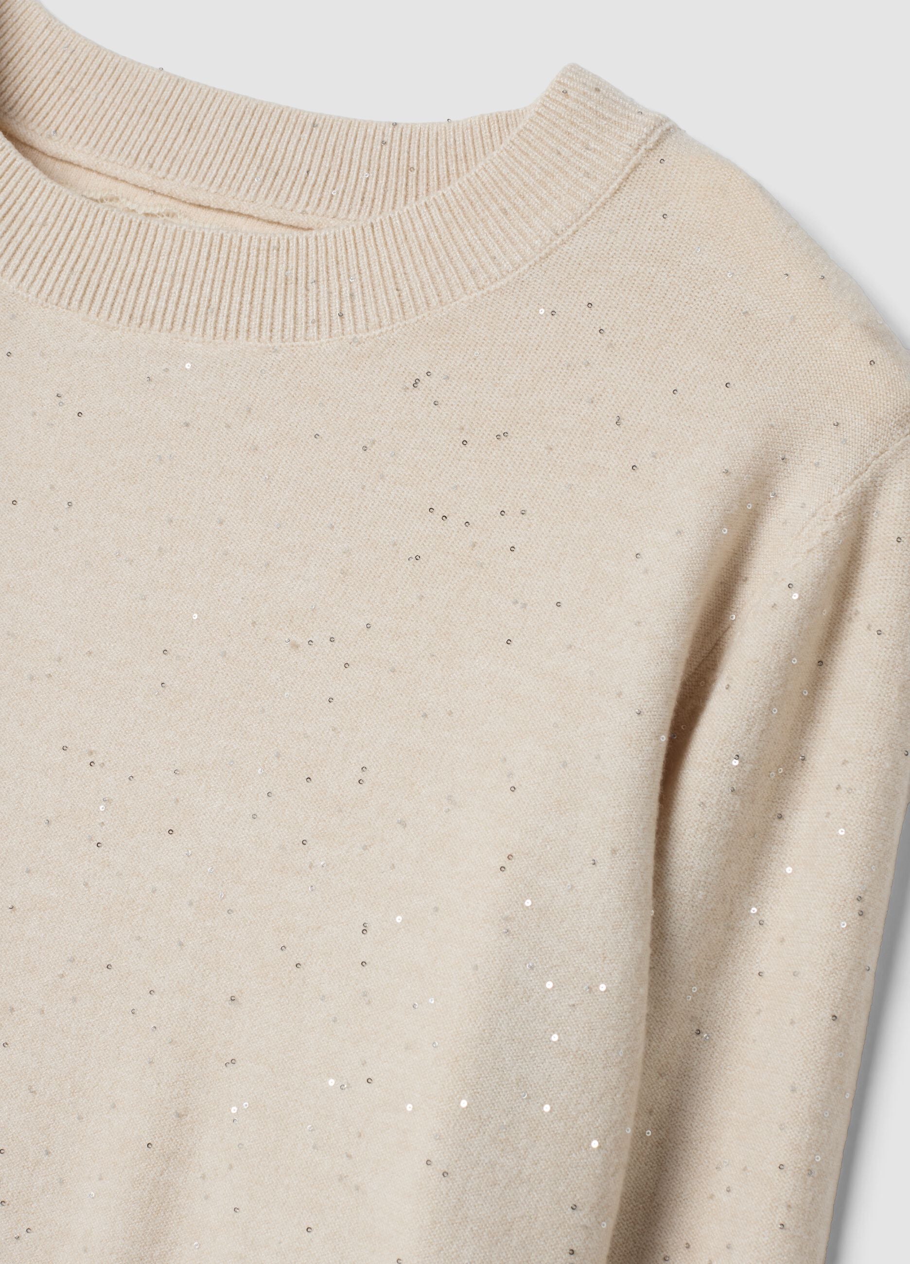 Camel viscose-blend jumper with sequins, regular fit