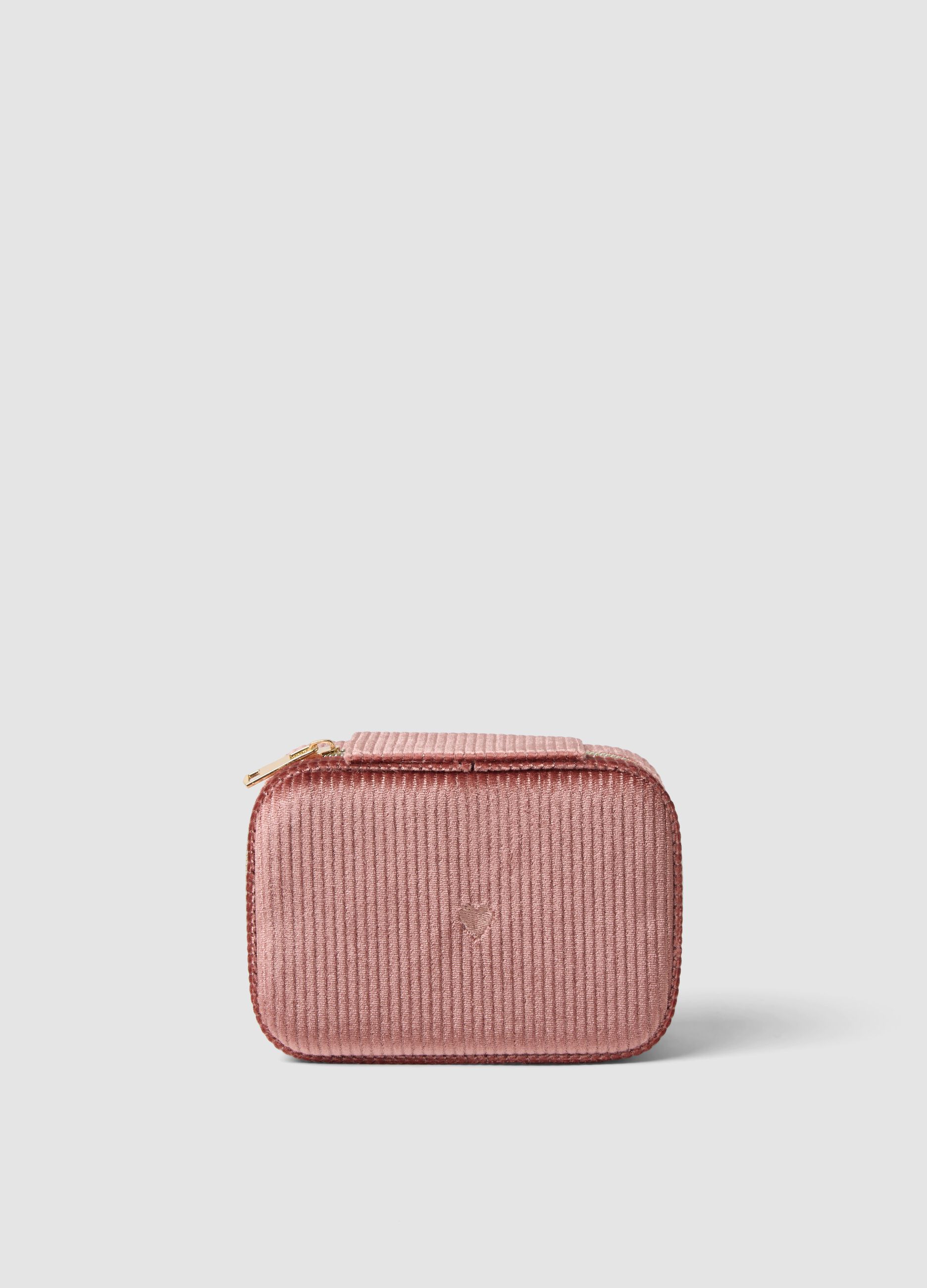 Pink stretch-fabric jewellery case with zip