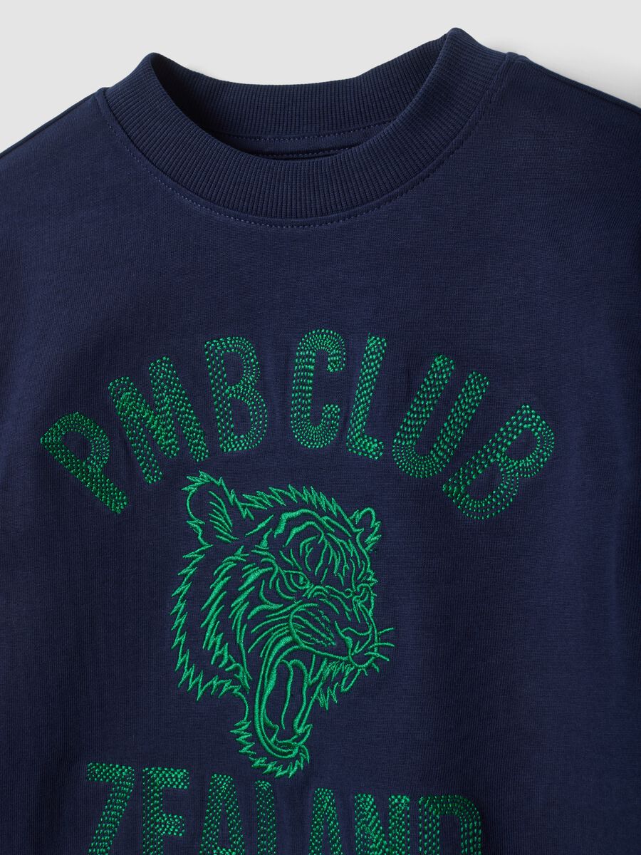 T-shirt blu notte in puro cotone a doppie maniche con stampa regular fit_2