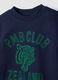 T-shirt blu notte in puro cotone a doppie maniche con stampa regular fit_2