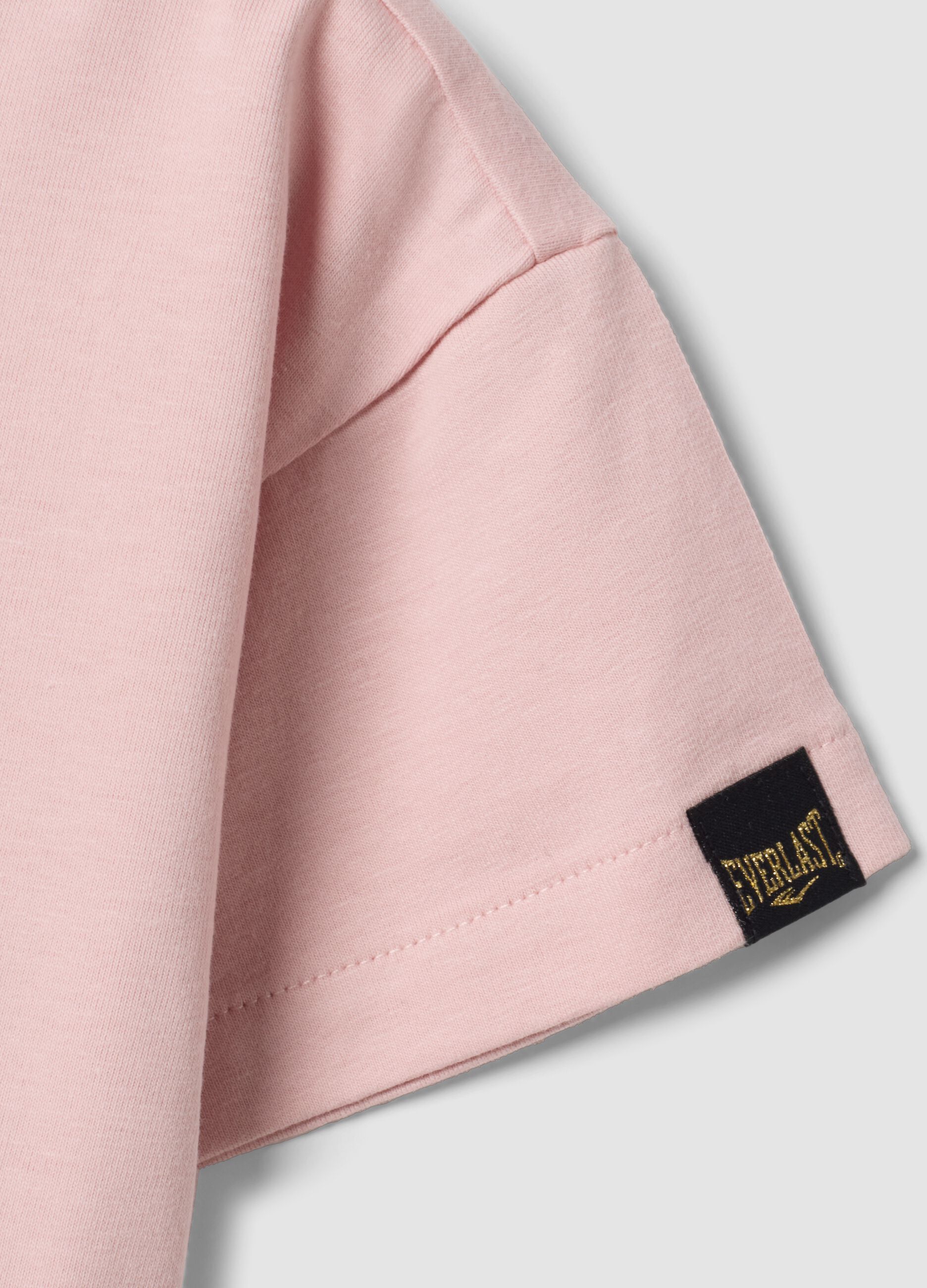 Pink cropped stretch cotton T-shirt with print for girls