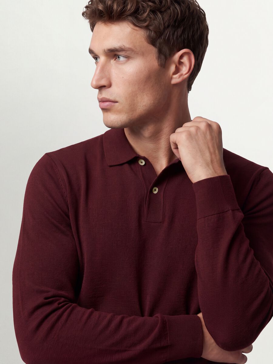Red long-sleeve piqu&eacute; polo in pure organic cotton, regular fit_1