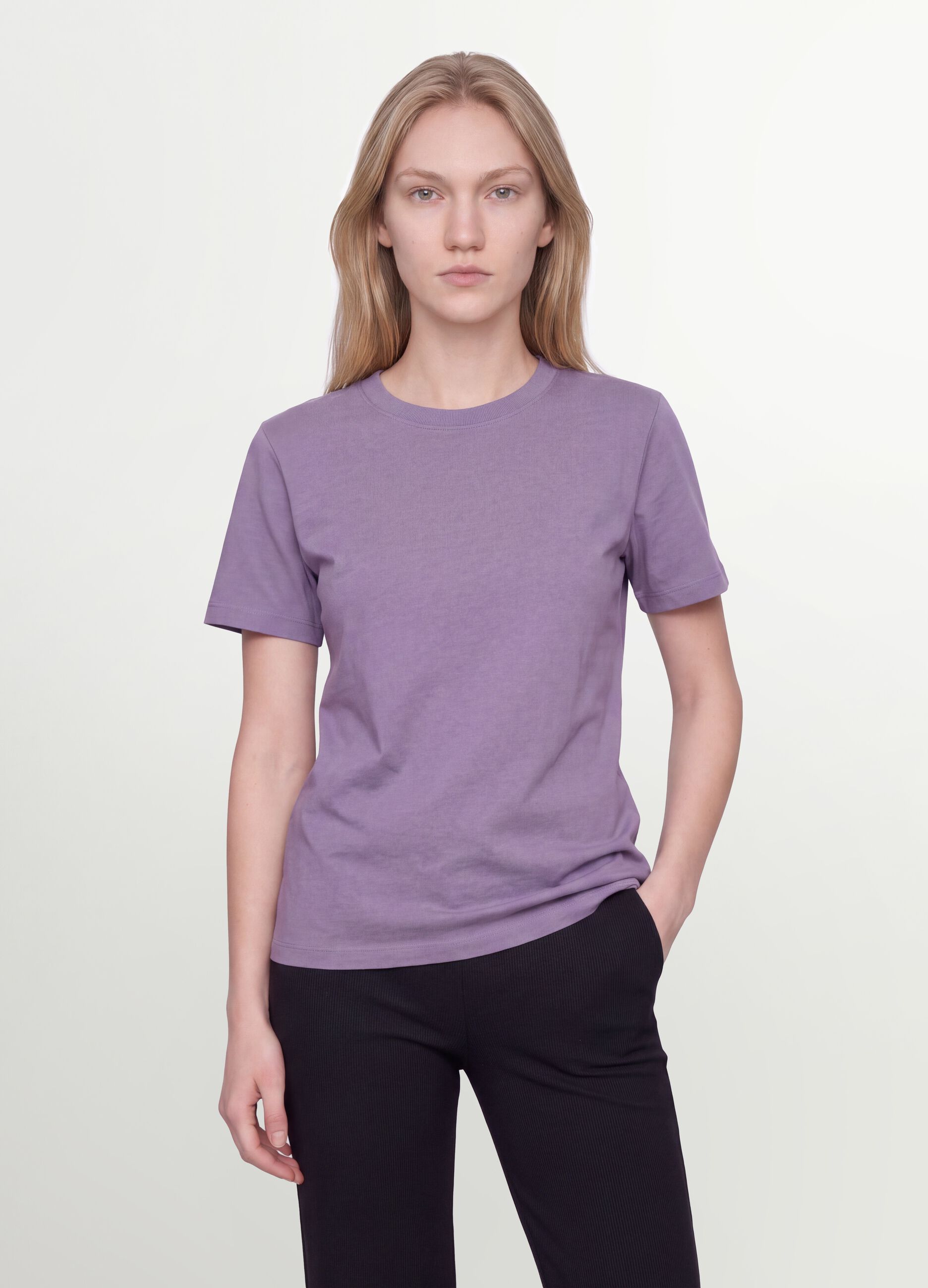Purple organic cotton crew-neck T-shirt, regular fit