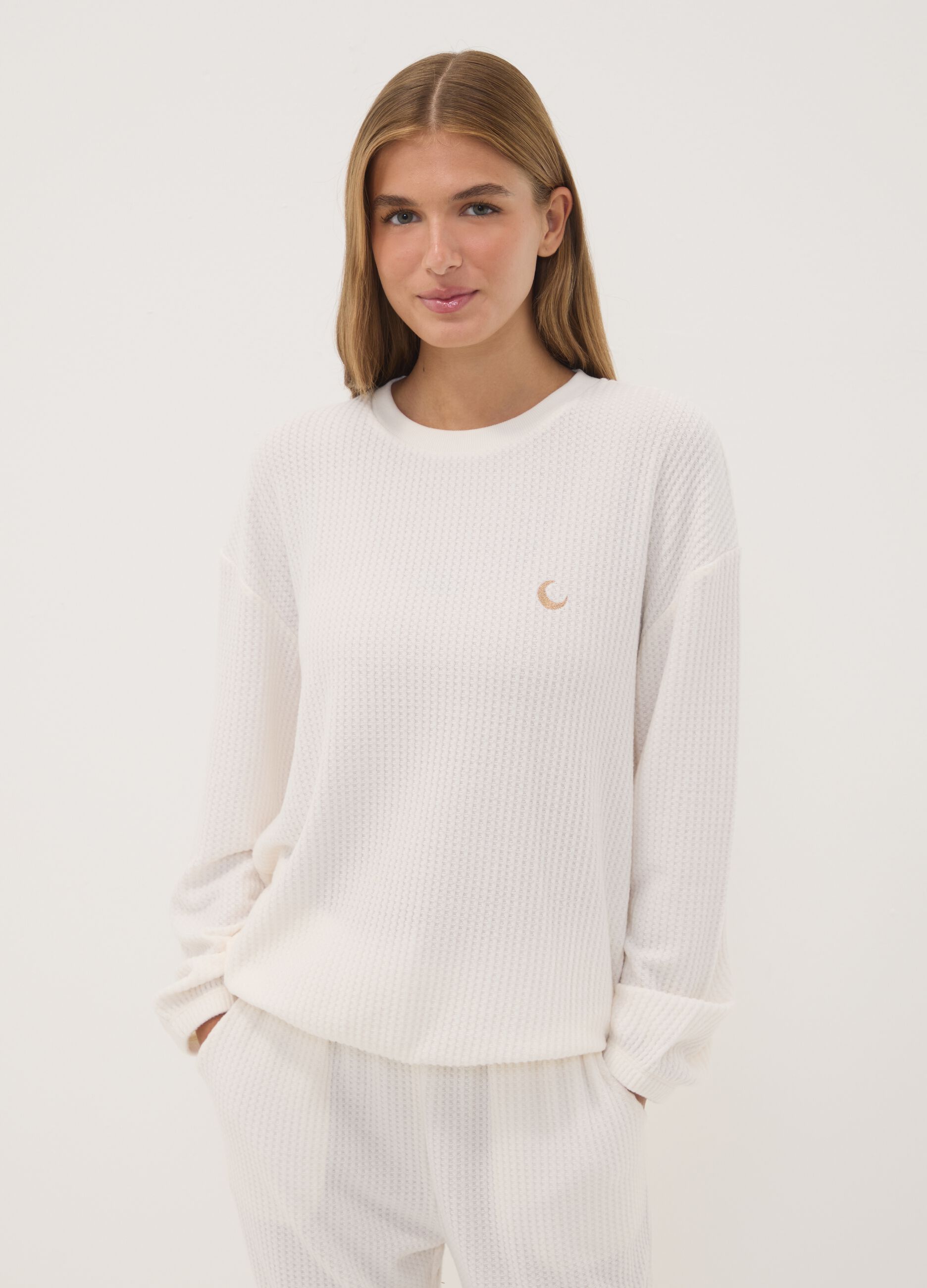 Pigiama bianco in jersey di viscosa elasticizzata regular fit