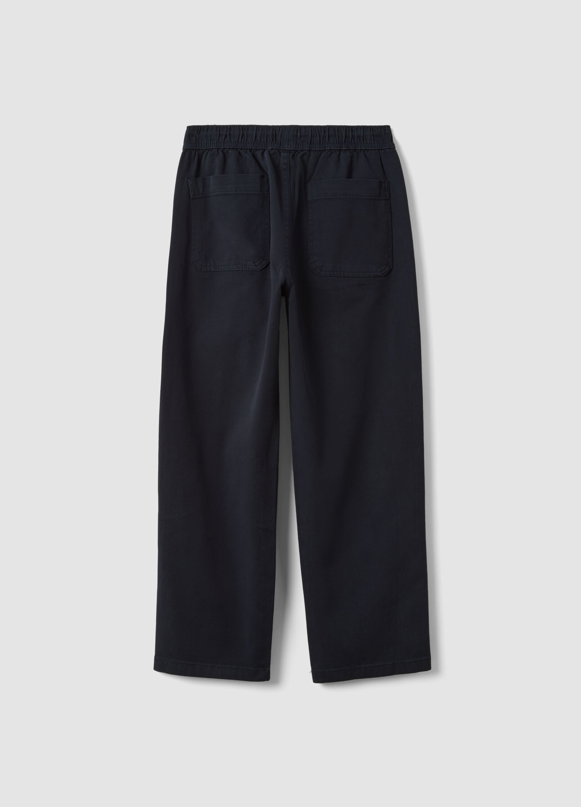 Blue stretch cotton trousers with elasticated waistband, comfort fit
