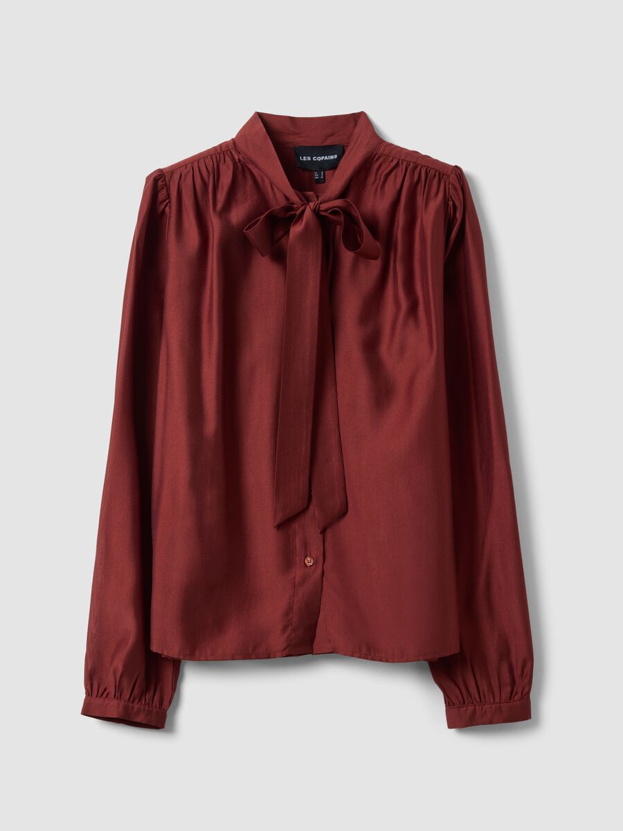Red viscose-blend shirt with neck tie_0