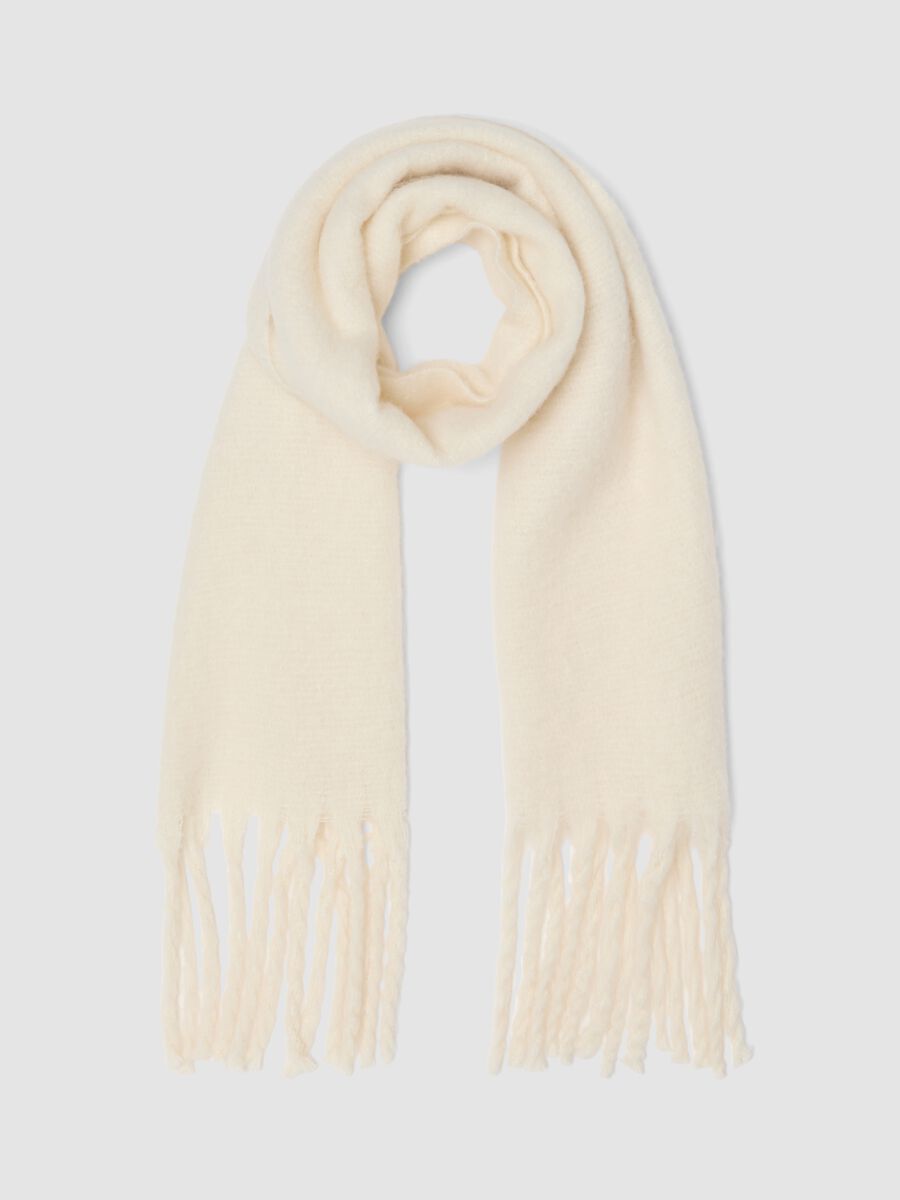 White fringed wool-blend scarf_0