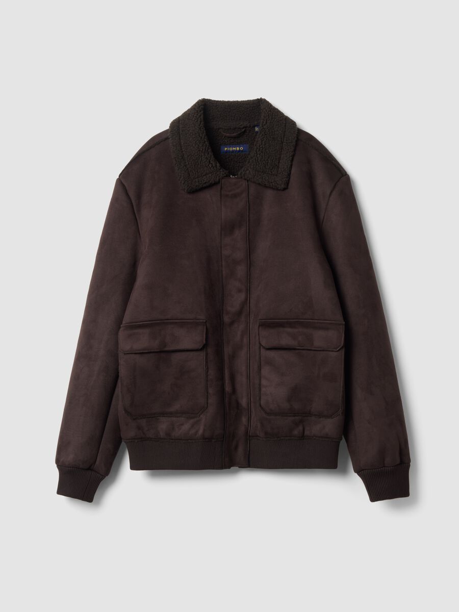 Dark brown regular-fit jacket with effect collar_0