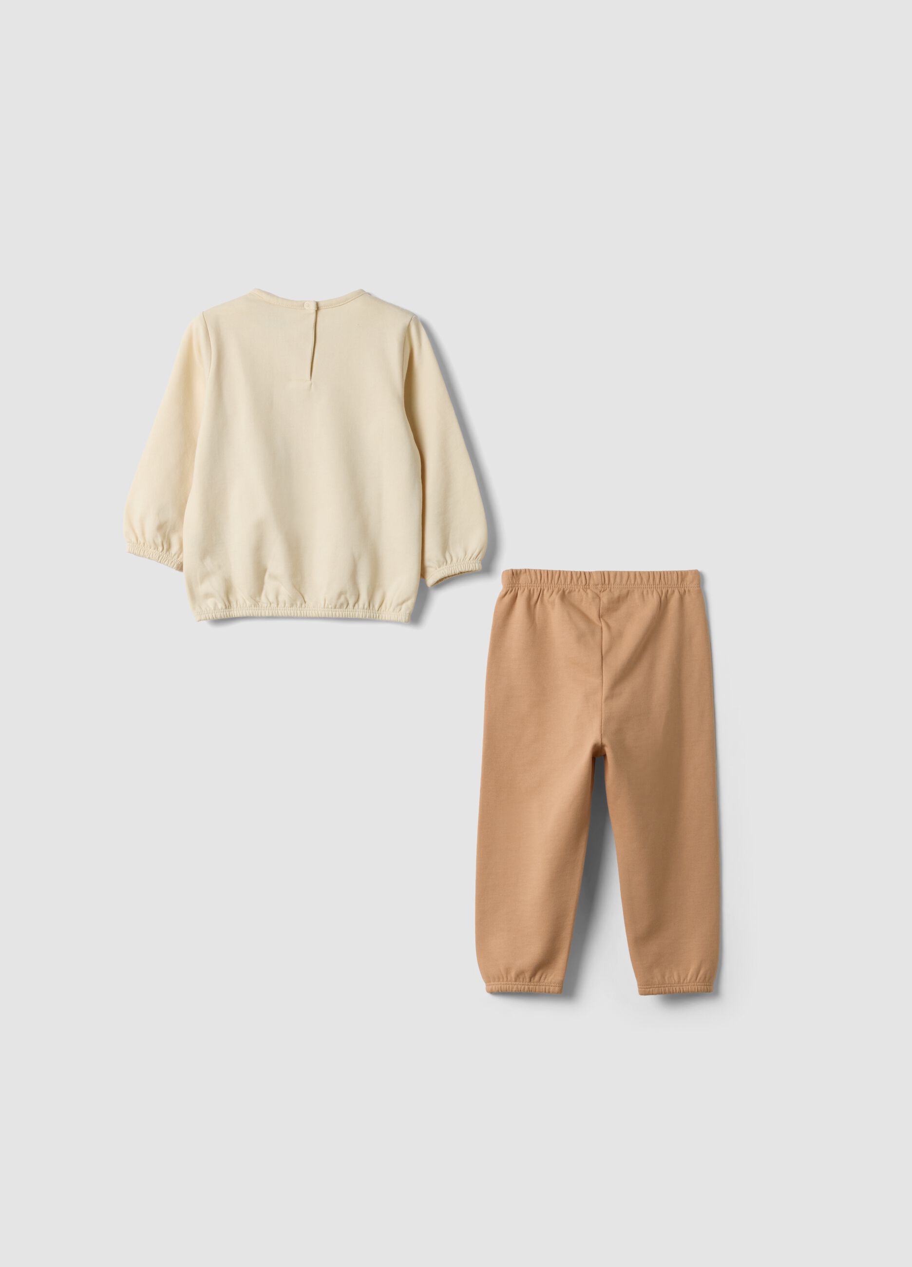 Pigiama beige con girocollo in puro cotone organico