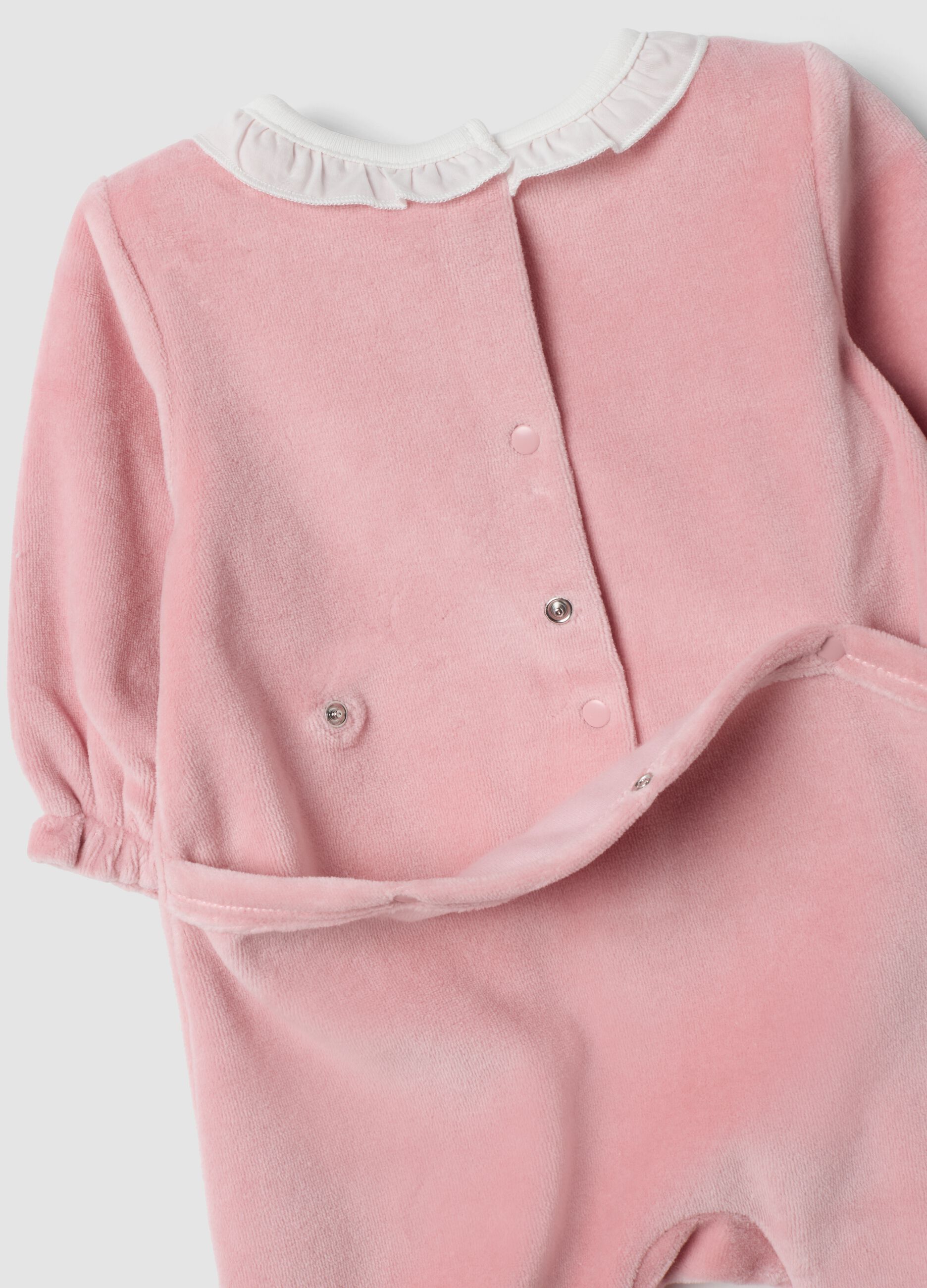 Tutina rosa in misto cotone organico con colletto volant