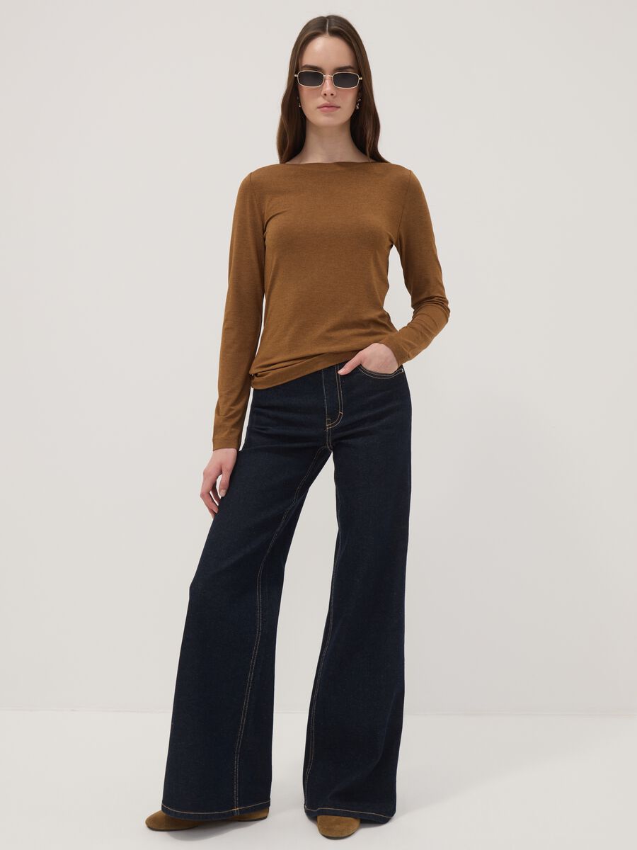 Brown slim-fit stretch viscose T-shirt_1
